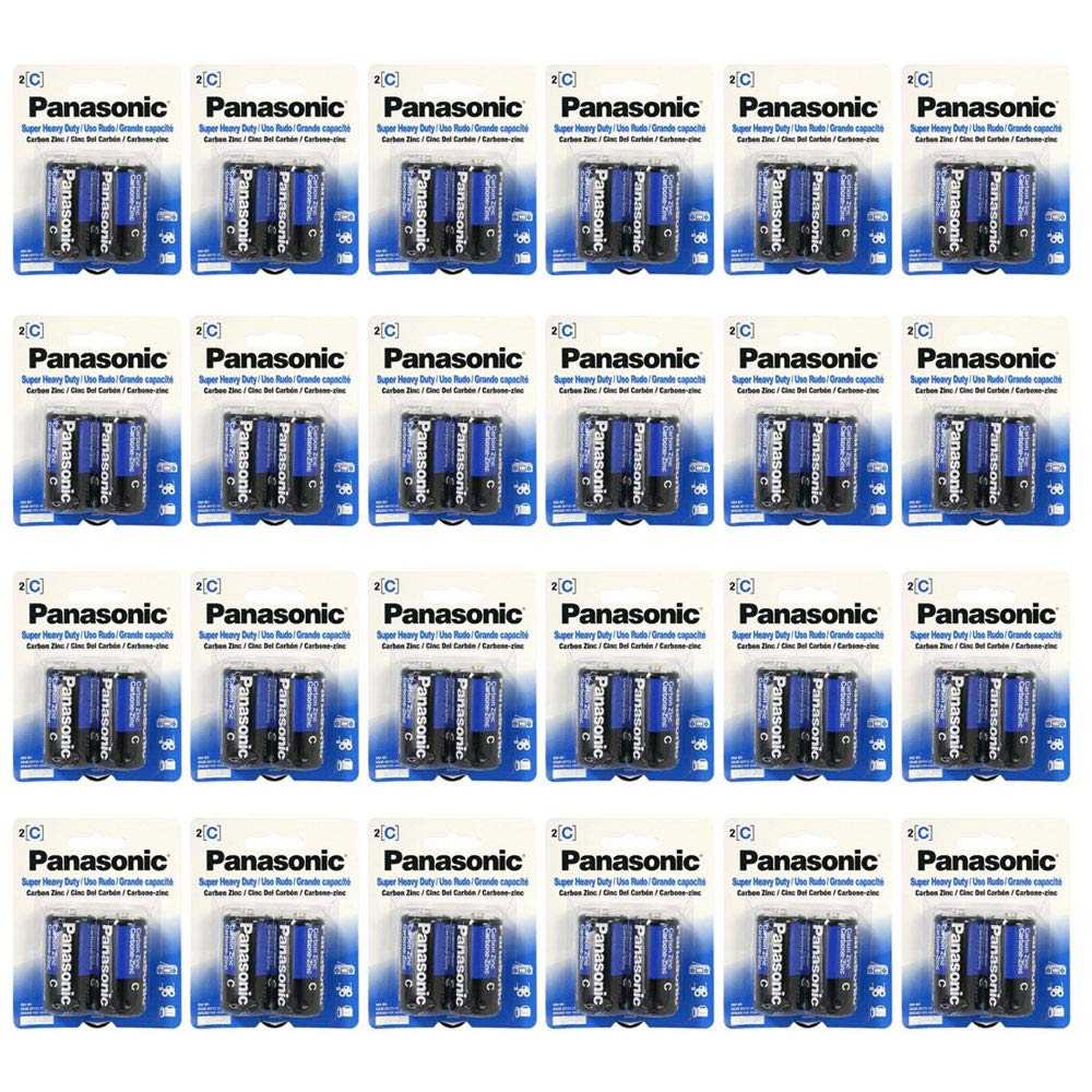 24 Pack Panasonic Super Heavy Duty C Batteries - Long Lasting Power for Flashlights, Toys & Electronics (Retail Packaging)