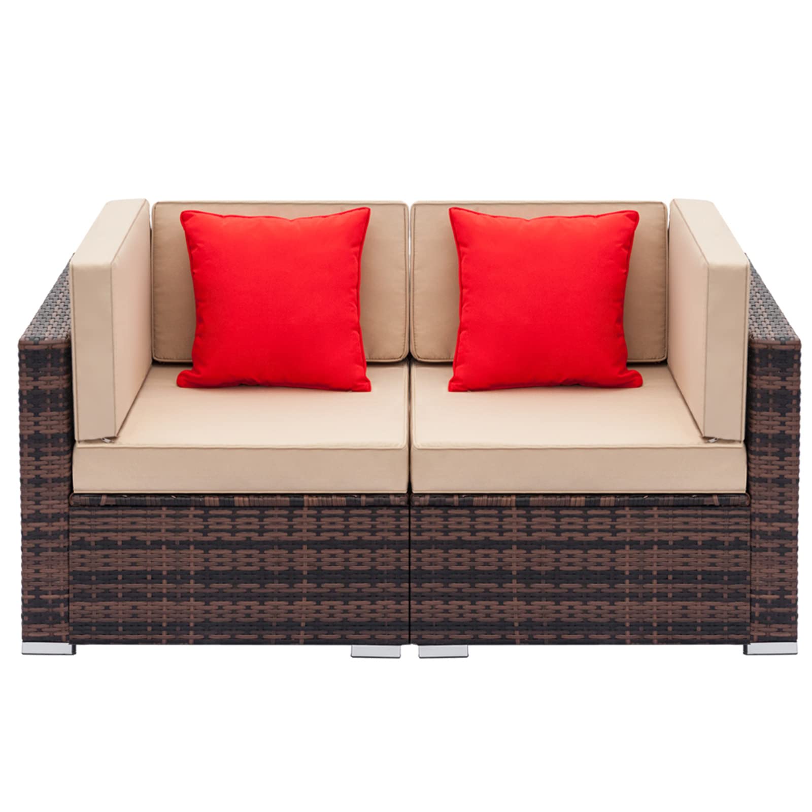 VERYKE 2-Piece Outdoor Patio Furniture Set - Wicker Rattan Sectional Sofa with Corner Chairs, Pillows & Cushions - Brown Gradient Conversation Set for Backyard, Balcony, Terrace & Poolside Relaxation