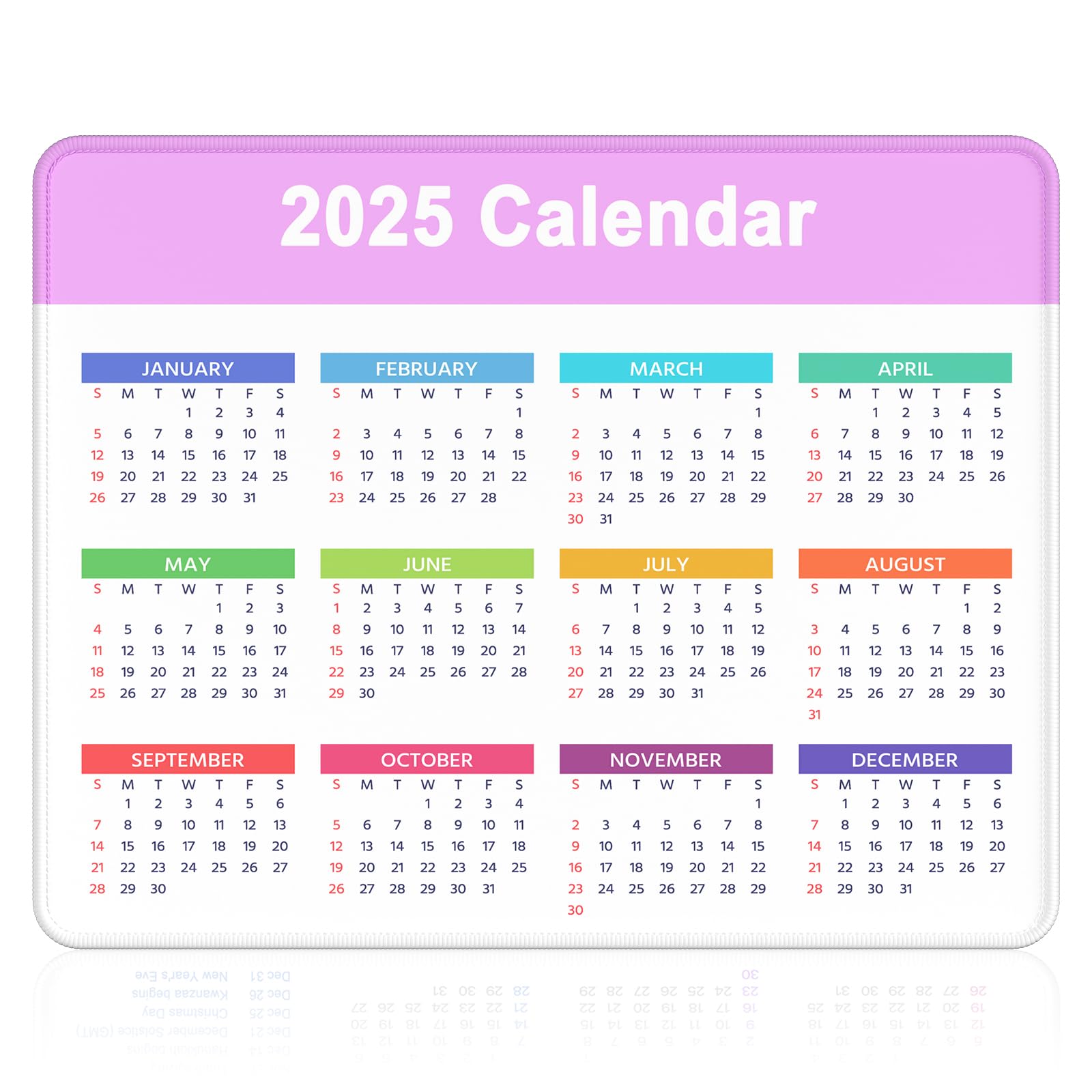 Dapesuom 2025 Calendar Mouse Pad - Non-Slip Rubber Base, Stitched Edges, Waterproof Gaming Mouse Mat (9.8