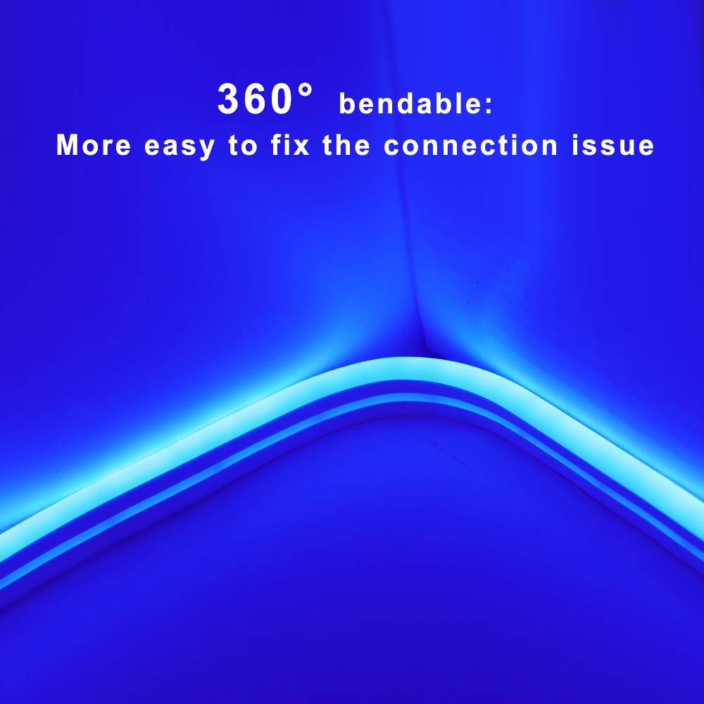 XUNATA 16.4ft LED Strip Lights 600 LEDs - Waterproof Flexible Neon Rope Light DC 12V 2835 SMD - Blue Silicone Tape Light for Bedroom, Kitchen, Party, Christmas, Outdoor & Indoor Decoration DIY Lighting