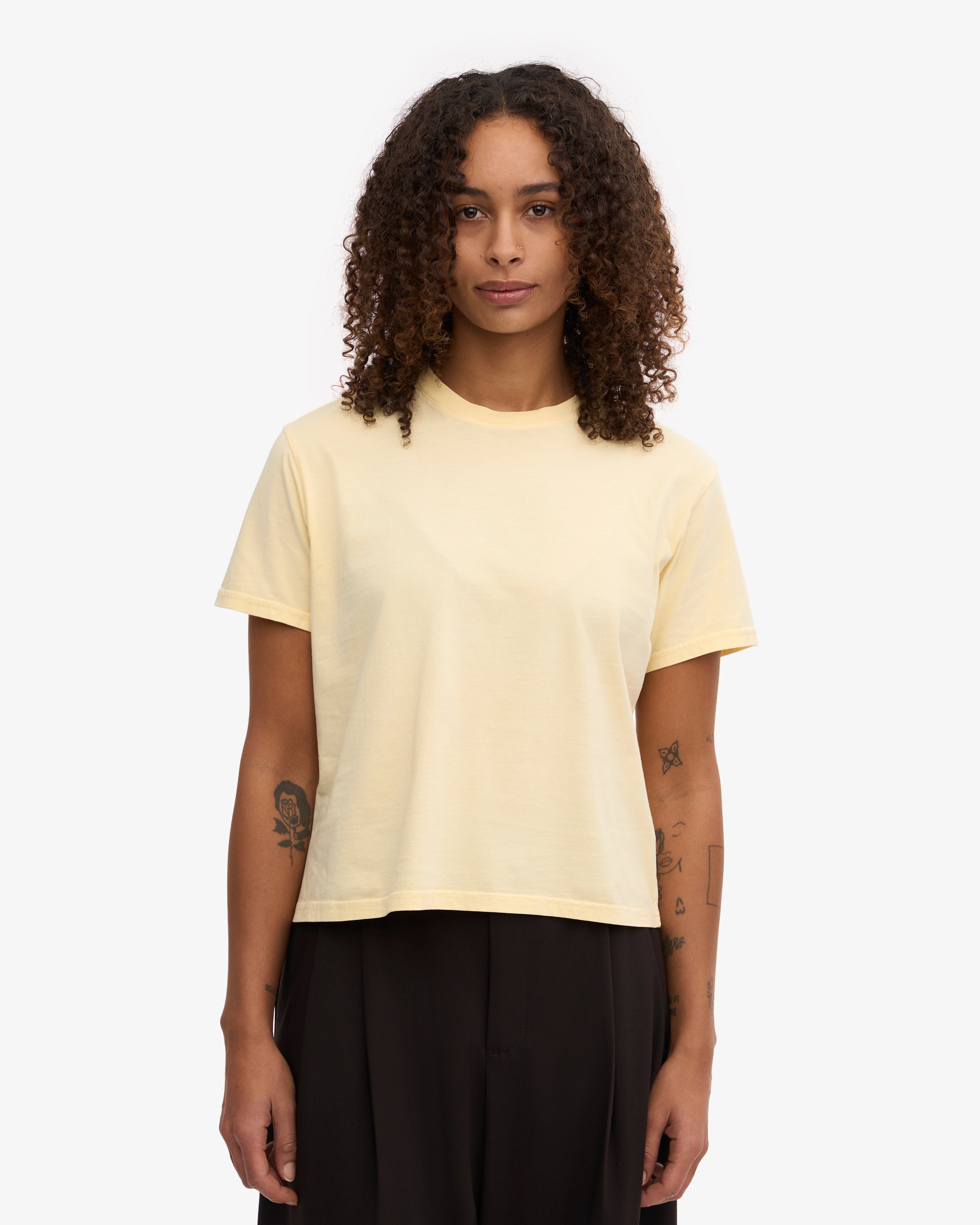 Organic Boxy Crop Tee - Soft Yellow Women's T-Shirt | Eco-Friendly Casual Top for Summer Outfits, Streetwear & Layering