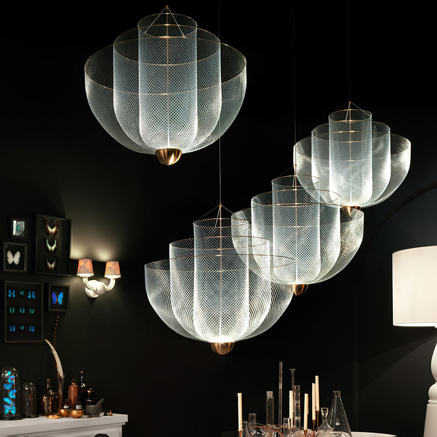 Meshmatics Modern Hanging Lamp - Adjustable LED Pendant Light for Living Room, Bedroom & Dining Room - Stylish Ceiling Fixture with Dimmable Warm White Light - Perfect for Home Decor & Ambient Lighting