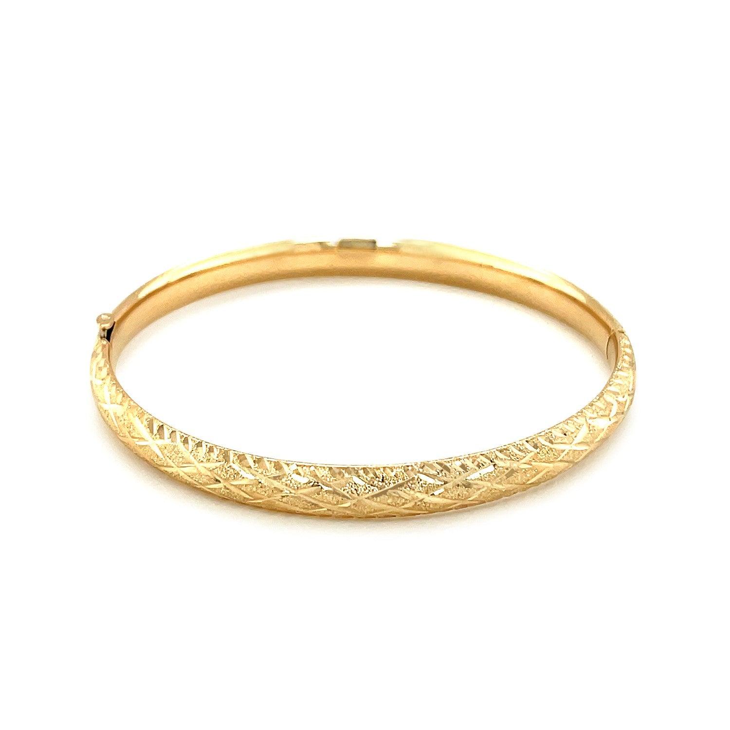 14K Yellow Gold Diamond-Cut Dome Design Children's Bangle - Elegant Kids Jewelry for Birthdays, Christenings & Special Occasions