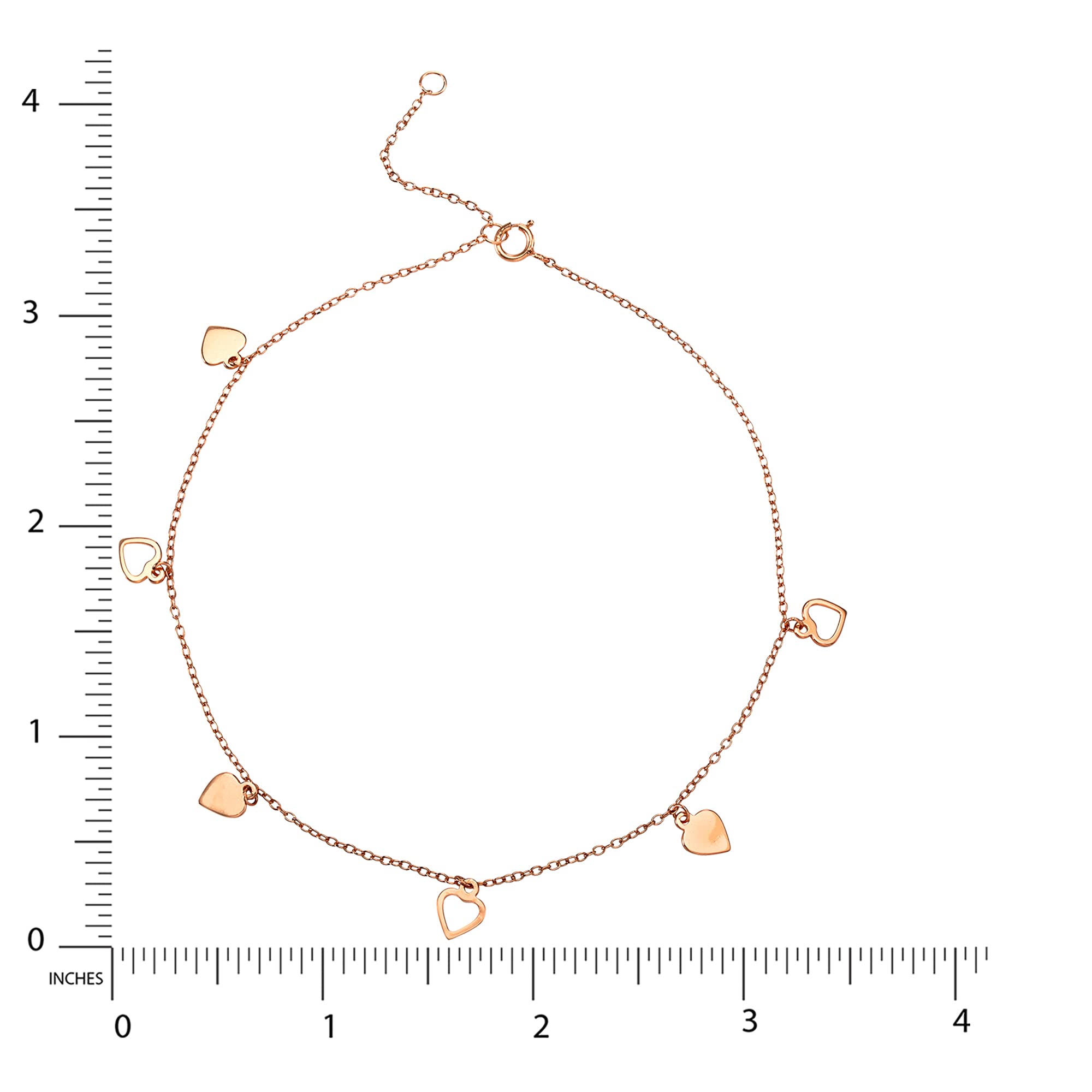 Pink Flash Plated Heart Anklet - 9 Inch Adjustable with 1 Inch Extender - Perfect for Beach, Summer & Boho Fashion Accessories