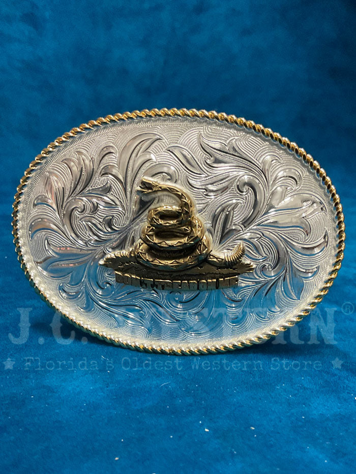 Montana Silversmiths 1256 1006M Don't Tread On Me Western Buckle - Genuine Silver Cowboy Belt Buckle for Men - Perfect for Rodeo, Western Fashion & Patriotic Outfits