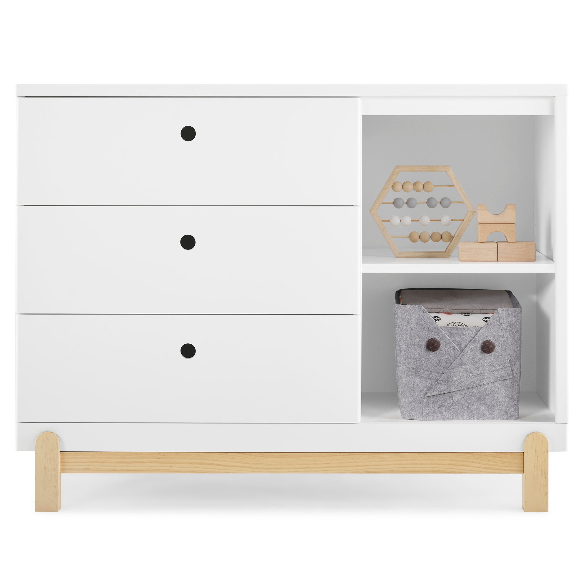 Poppy 3 Drawer Dresser with Cubbies - Modern Wooden Storage Cabinet for Bedroom, Nursery & Kids Room Organization - Perfect for Clothes, Toys & Accessories