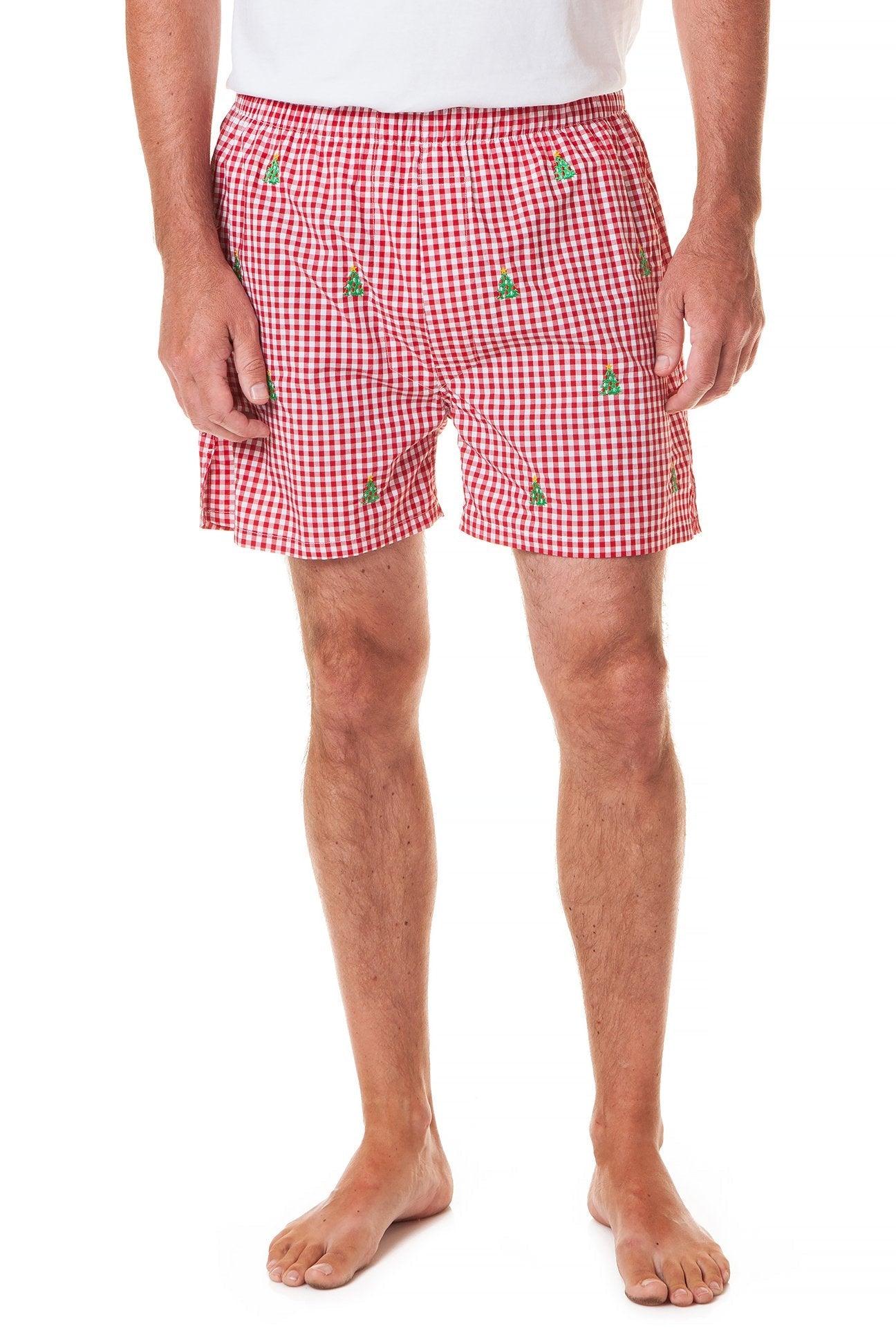 Barefoot Boxer Wide Gingham Red Christmas Tree Print - Comfortable Holiday Pajama Pants for Women - Perfect for Christmas Morning & Cozy Winter Nights