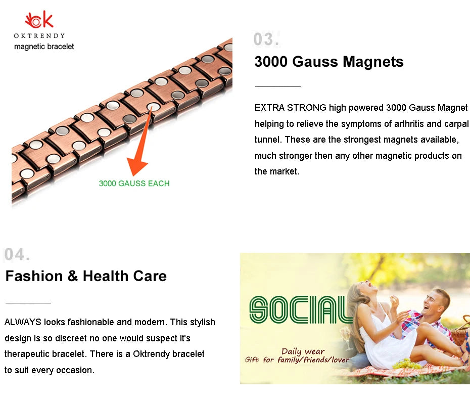 Men's Magnetic Health Bracelet - Pure Copper Energy Bracelet with Blood Pressure Magnets | Pain Relief & Improved Circulation | Perfect for Fitness, Work & Daily Wear