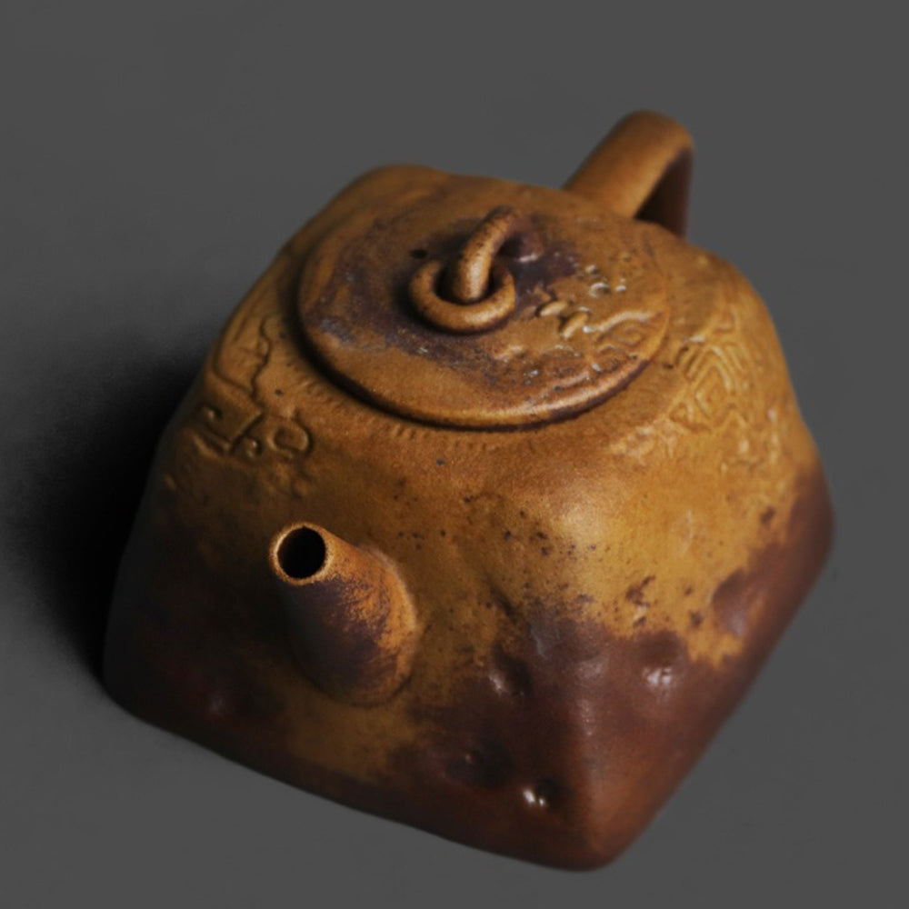 Ancient Chinese Sanxingdui Bronze Totem Teapot - Handcrafted Square Tea Pot with Cultural Design for Home Decor, Tea Ceremony & Gift Giving
