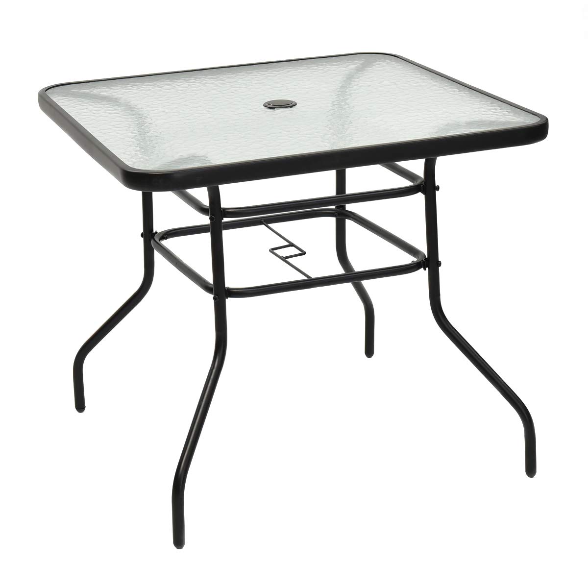 HW55022 Modern Glass Top Black Steel Square Dining Table - Perfect for Kitchen, Dining Room, and Small Space Decor