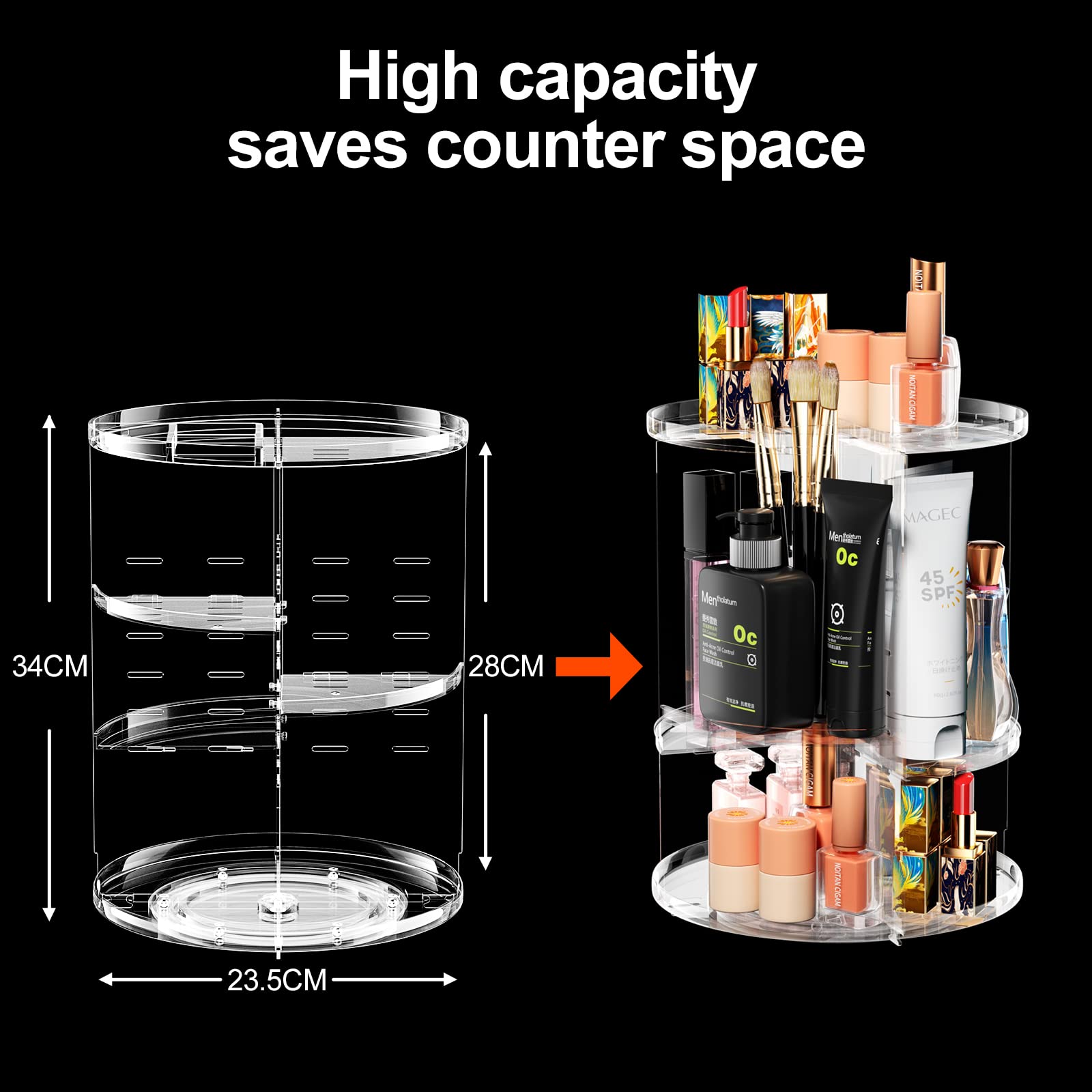 360° Rotating Makeup Organizer - Transparent Cosmetic Storage Box for Bathroom & Vanity
