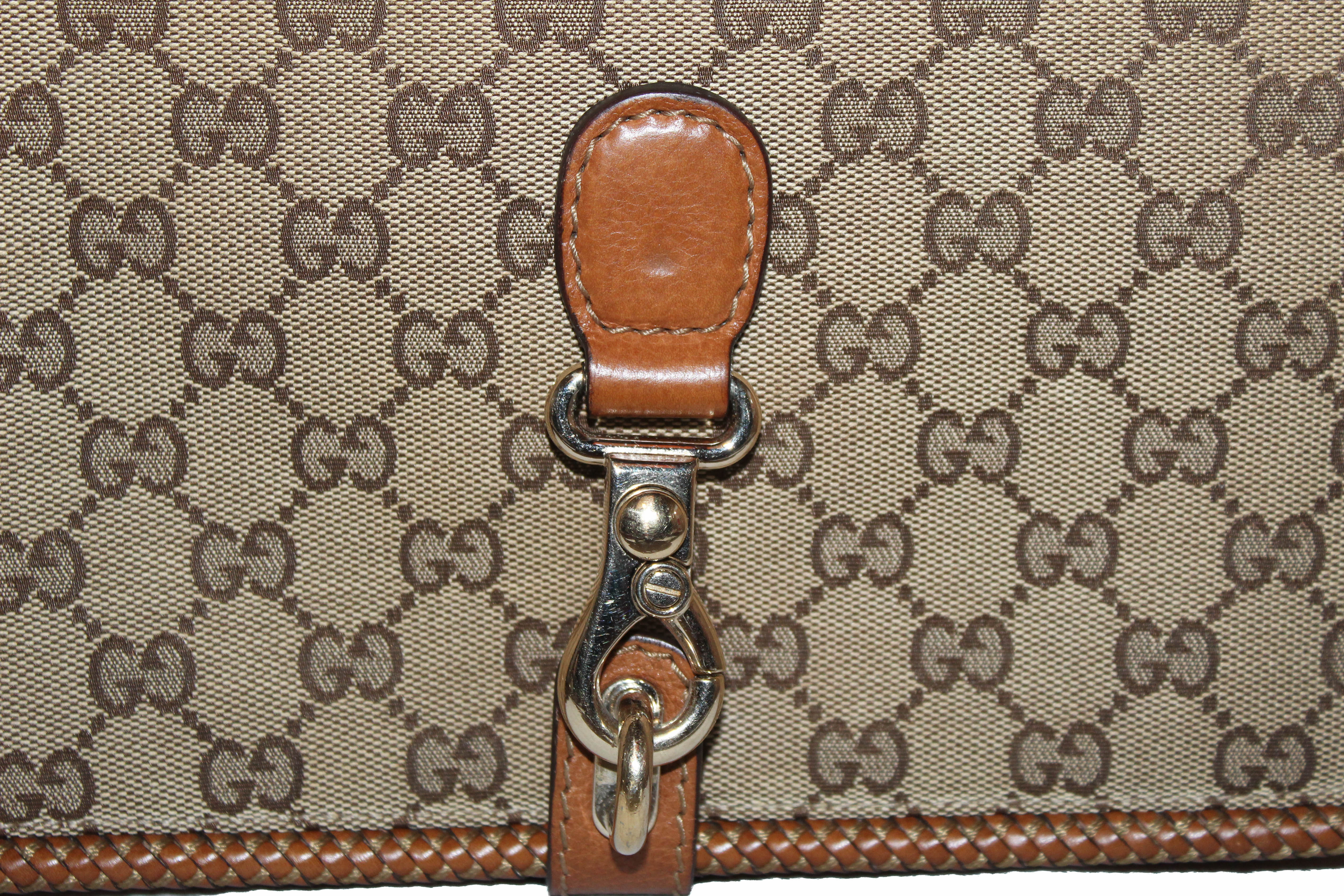 Authentic Gucci GG Signature Canvas Marrakech Medium Shoulder Bag in Camel Brown - Luxury Designer Handbag for Women, Perfect for Work, Travel & Everyday Use