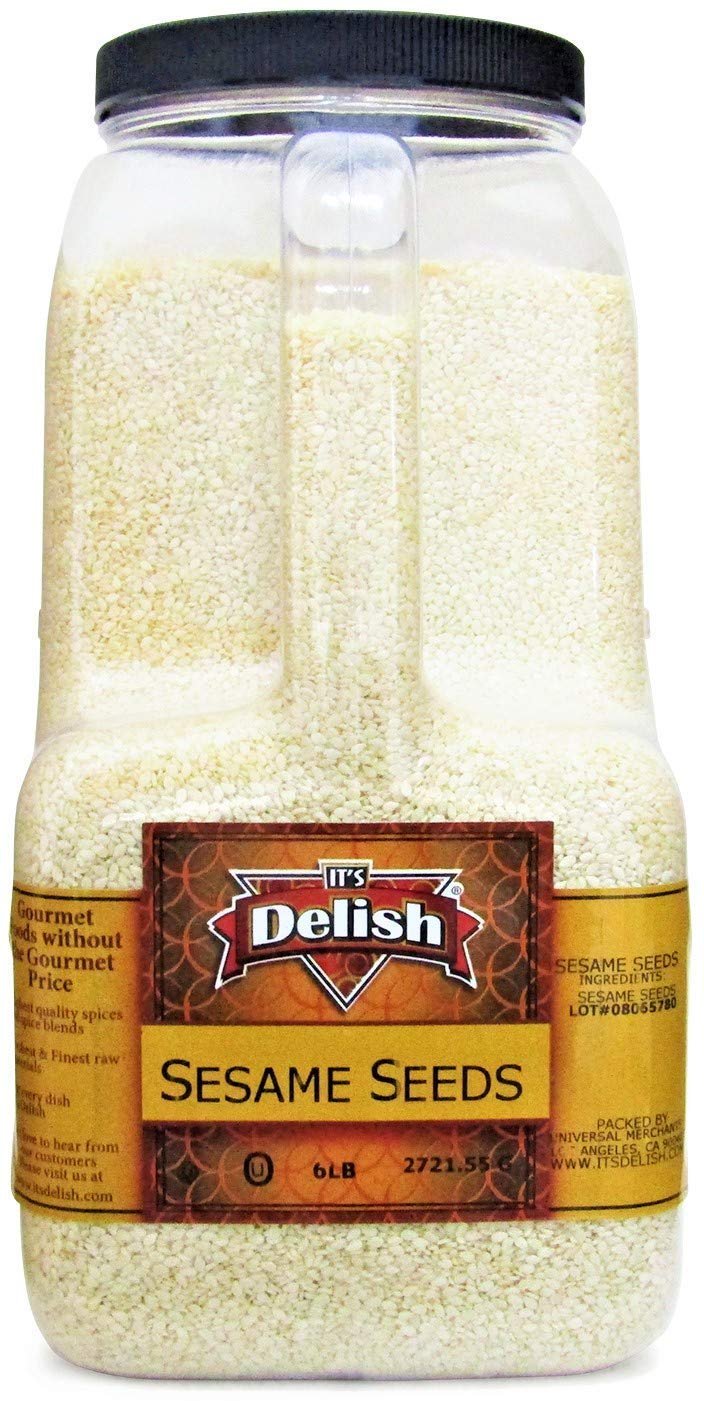 Premium Hulled White Sesame Seeds - 6 lbs Bulk Gallon Jug with Handle | Perfect for Baking, Cooking & Asian Cuisine