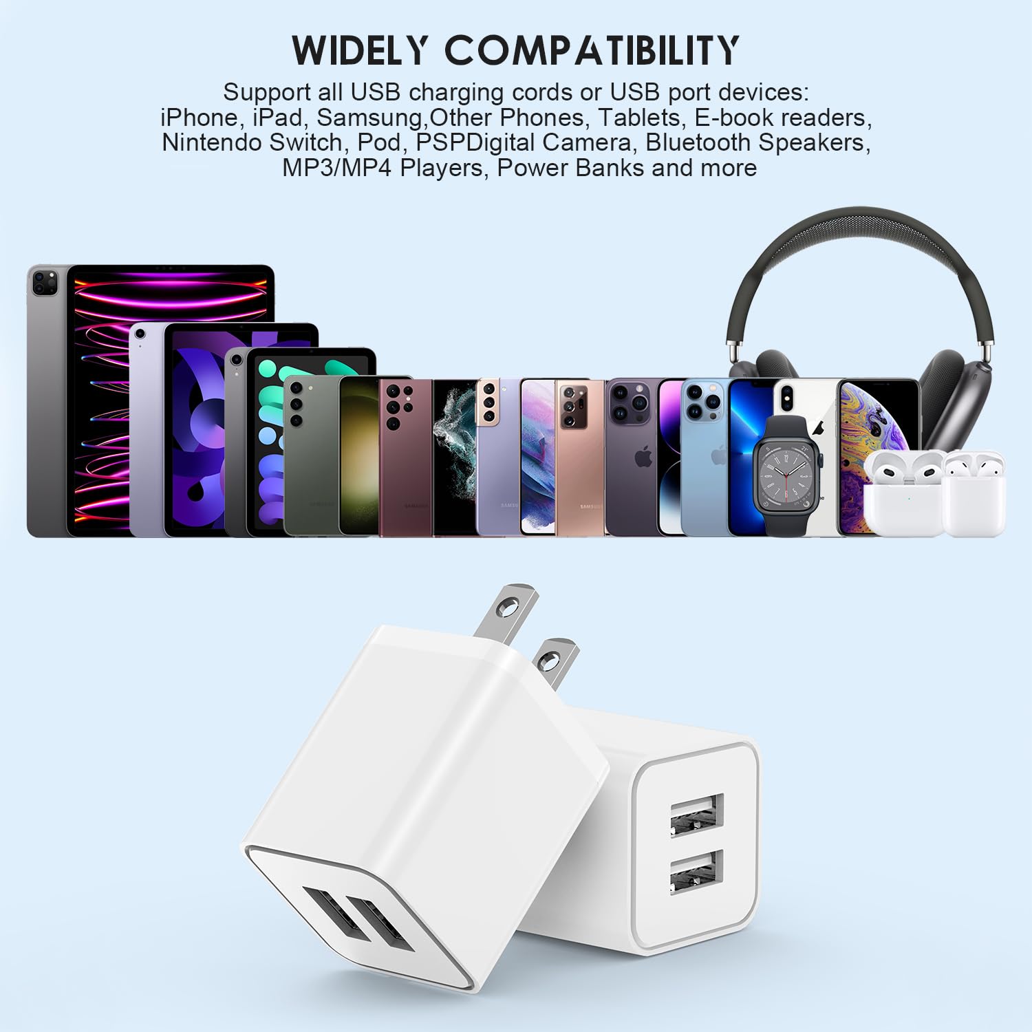 Cabepow 2-Pack 6ft MFi Certified Lightning Cable with Fast Dual Port USB Charger Block - Compatible with iPhone 13/12/11 Pro Max/XS Max/XR/X/8 - Perfect for Home, Office & Travel Charging