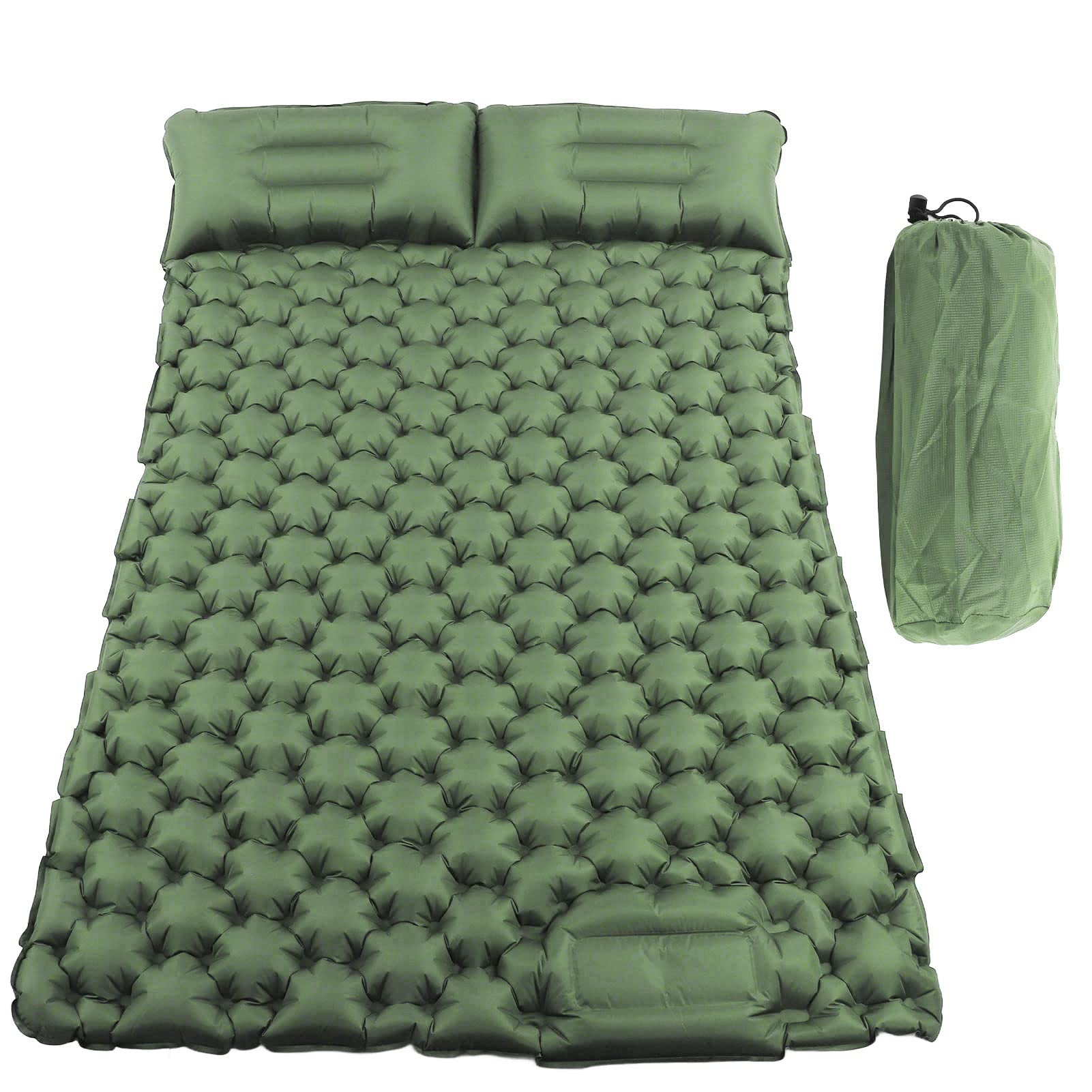 YUANJS Double Sleeping Pad - Lightweight Self Inflating Camping Mat for Couples, Foldable for Hiking Backpacking Travel & Road Trips - Perfect for Tents, RVs and Outdoor Adventures (Green)