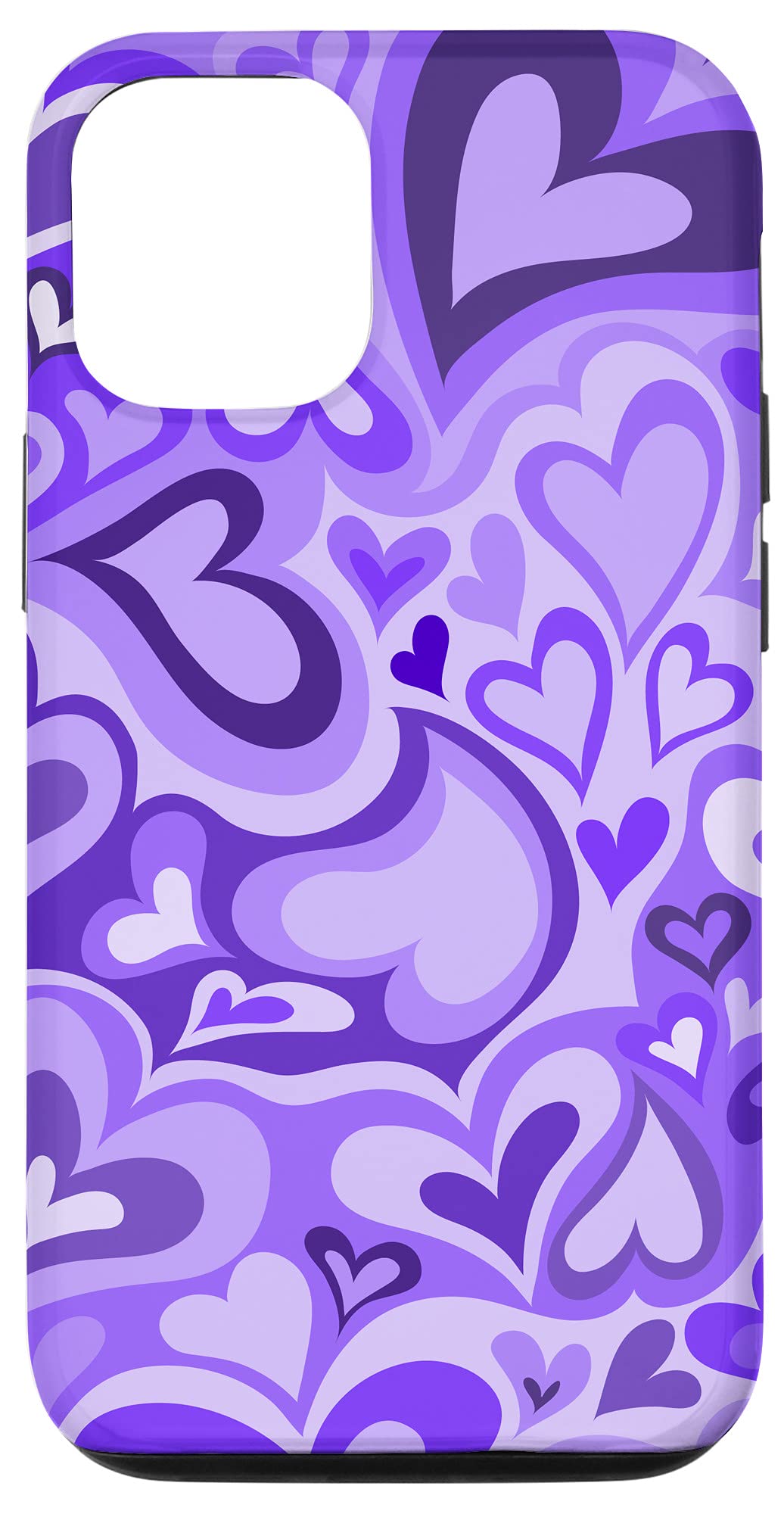 iPhone 12/12 Pro Case - Purple Love Heart Swirls & Coffee Latte Hearts Design | Trendy Protective Cover for Daily Use, Work & Travel