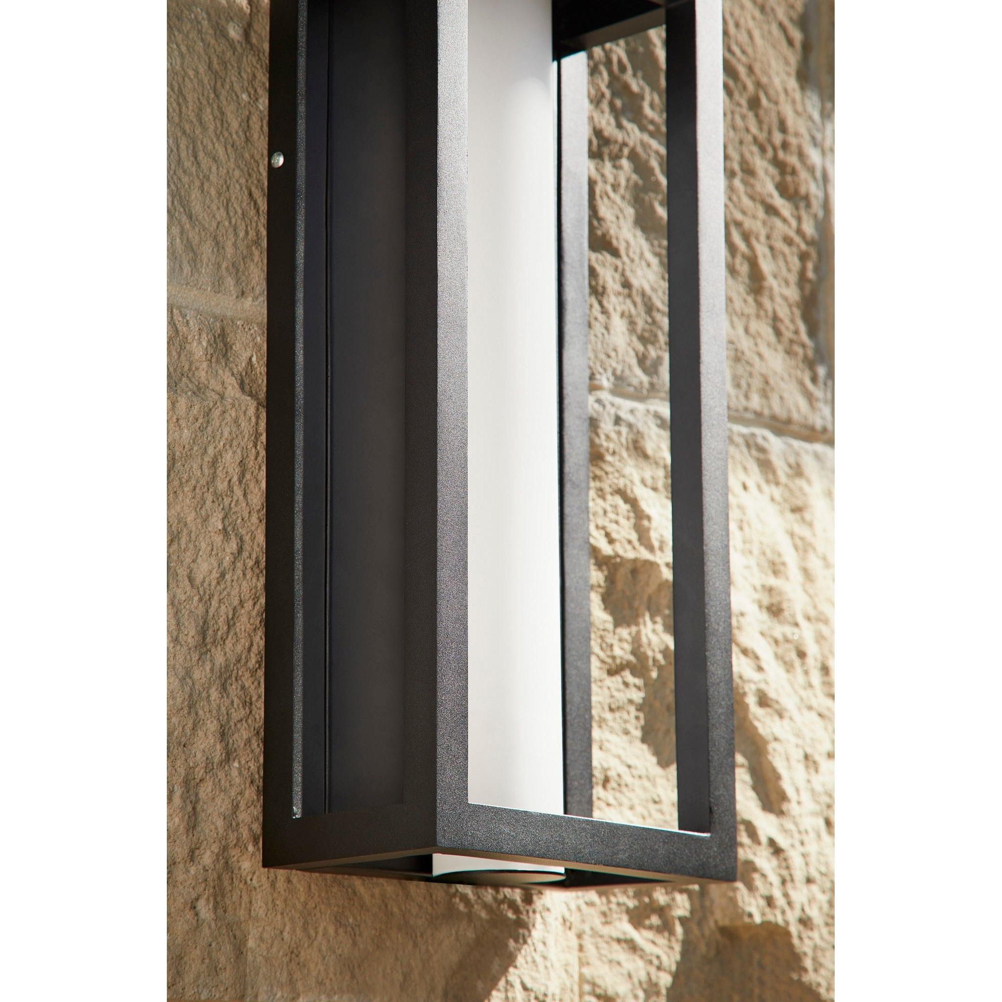 Oxygen Aperto 3 723 15 Outdoor Wall Sconce - 16 Inch Medium Lantern Light, 3000K Warm White, Transitional Black Finish - Perfect for Porch, Patio, Garden & Entryway Lighting