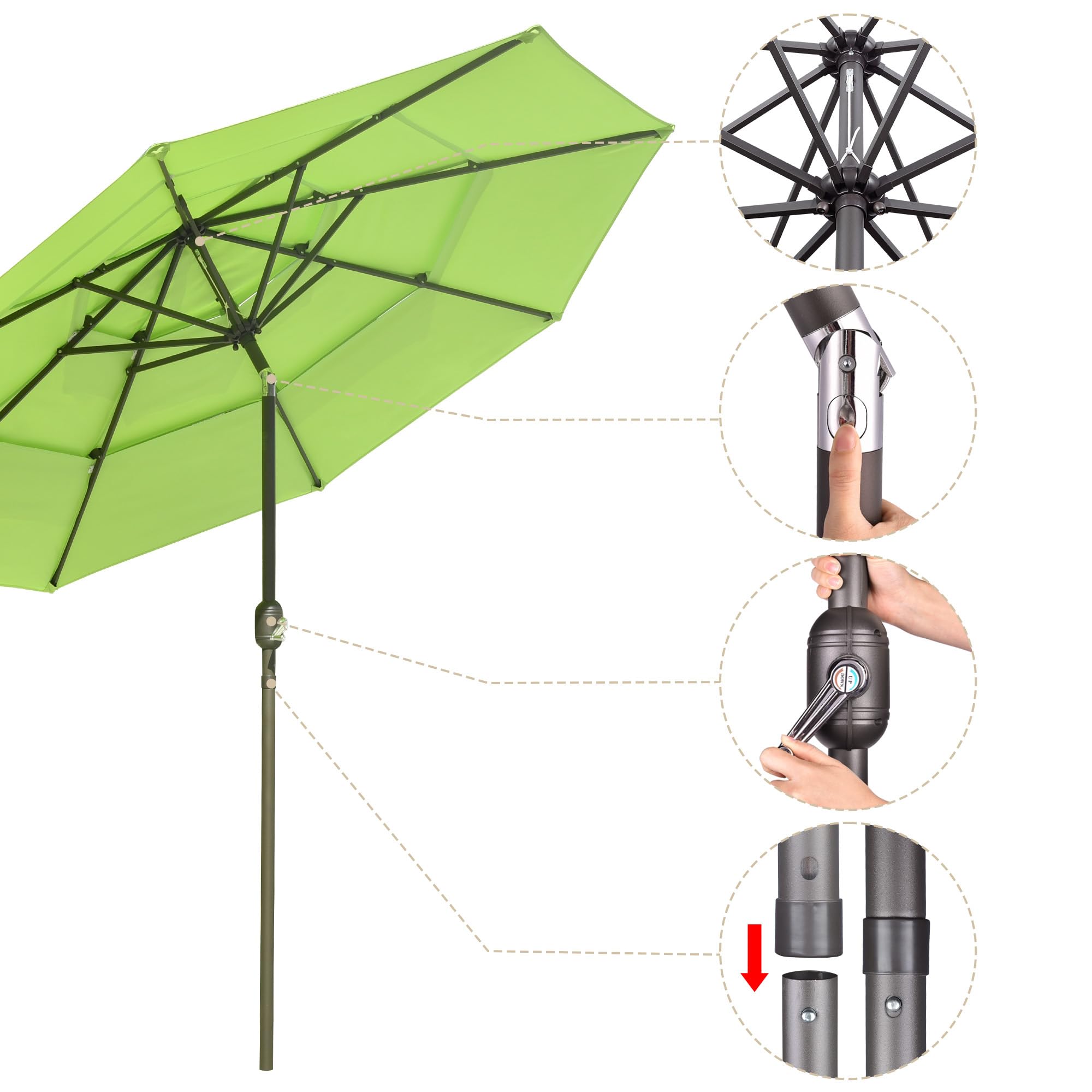 Yescom 10 Ft 3 Tier Patio Umbrella with Crank & Tilt Mechanism - Outdoor Sun Shade with Protective Cover for Poolside, Garden, Deck, and Backyard Relaxation