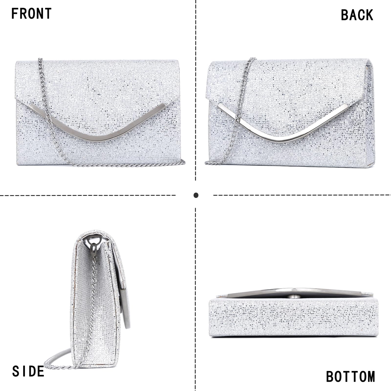 Elegant Women's Clutch Purse for Evening & Formal Events - Classic Envelope Handbag with Shoulder Strap for Wedding, Prom, Party & Special Occasions