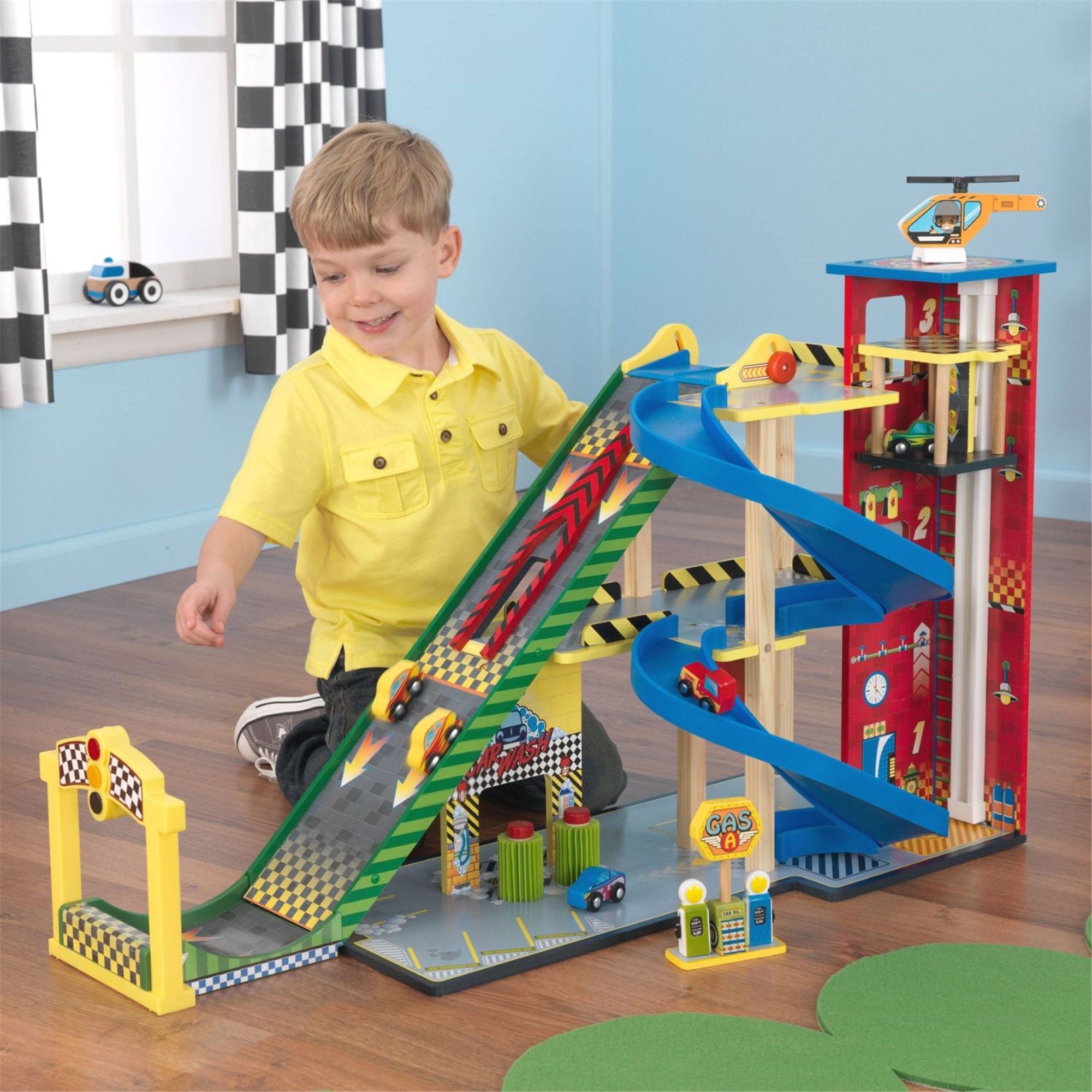 KidKraft Mega Ramp Racing Set - Wooden Toy Car Track Playset for Kids Ages 3+ | Perfect for Indoor Playrooms, Birthday Gifts & STEM Learning Activities