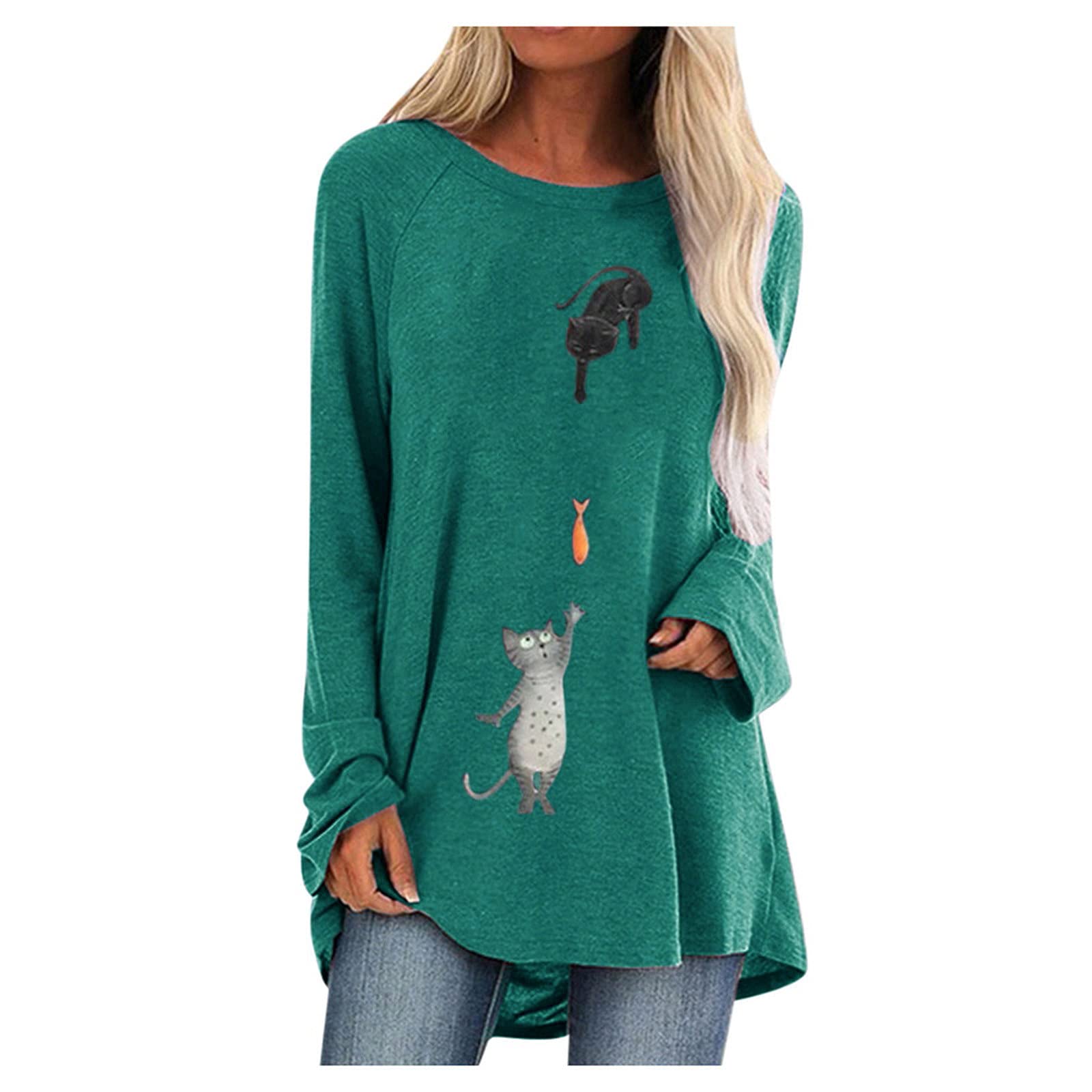 Women's Plus Size Long Sleeve Henley Tops - Soft Print Sweatshirt with Round Neck & Button Up Tunic Style for Casual Wear, Work & Fall Layering