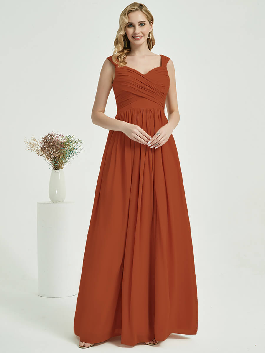 Elegant Burnt Orange Sweetheart Neckline Backless Chiffon Floor-Length Bridesmaid Dress - Perfect for Weddings, Formal Events & Evening Parties