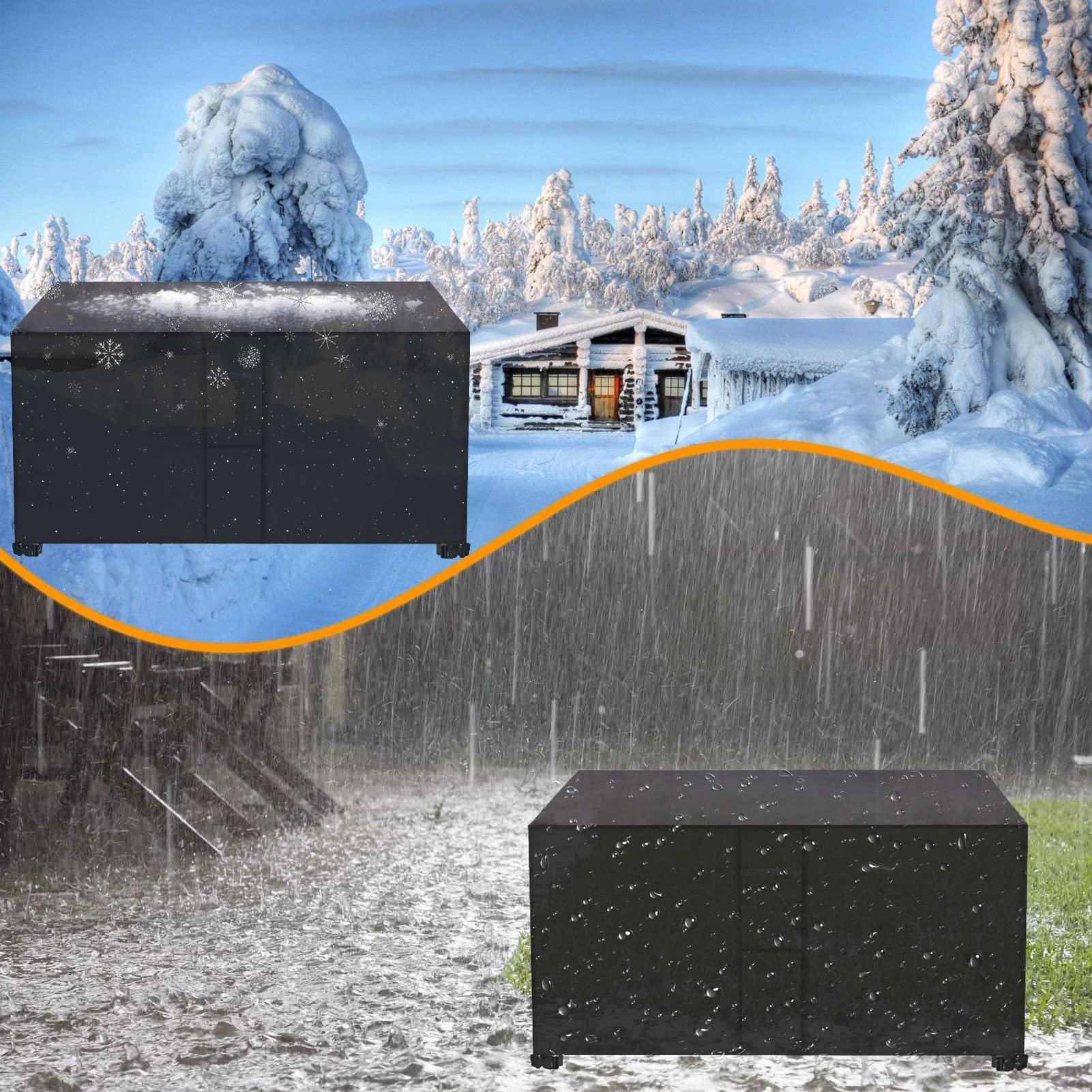 YSUEFIJO Black Waterproof Garden Furniture Covers 95x64x39in - Heavy Duty 420D Oxford Fabric Patio Table Cover for Rectangle & Square Outdoor Furniture - UV Resistant, All Weather Protection for Decks, Backyards & Poolside