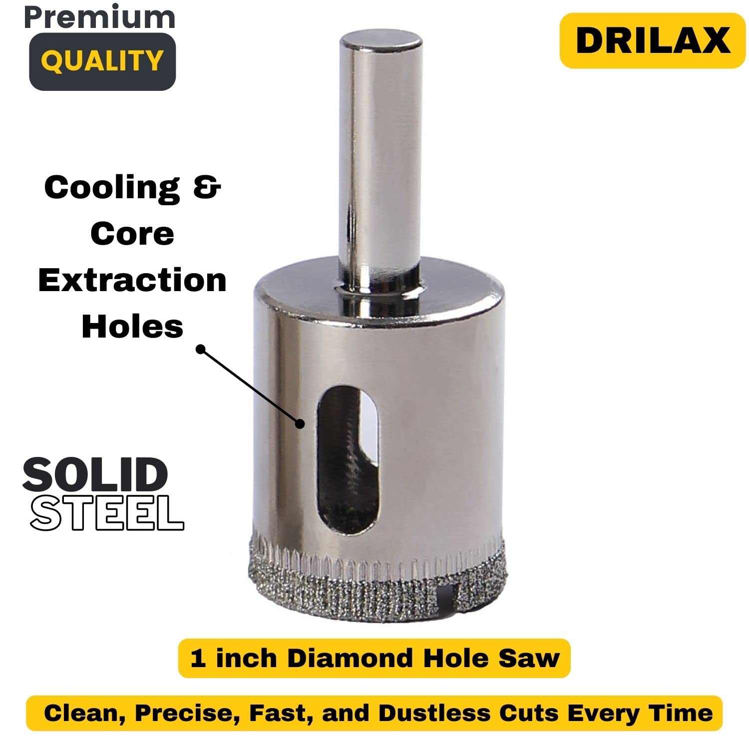 1 Inch Diamond Drill Bits for Ceramic Tile - 5 Pcs Solid Alloy Steel Hole Saws - Professional Glass, Porcelain, Quartz & Granite Drilling Kit - Perfect for Bathroom Renovation, Kitchen Backsplash & DIY Home Projects