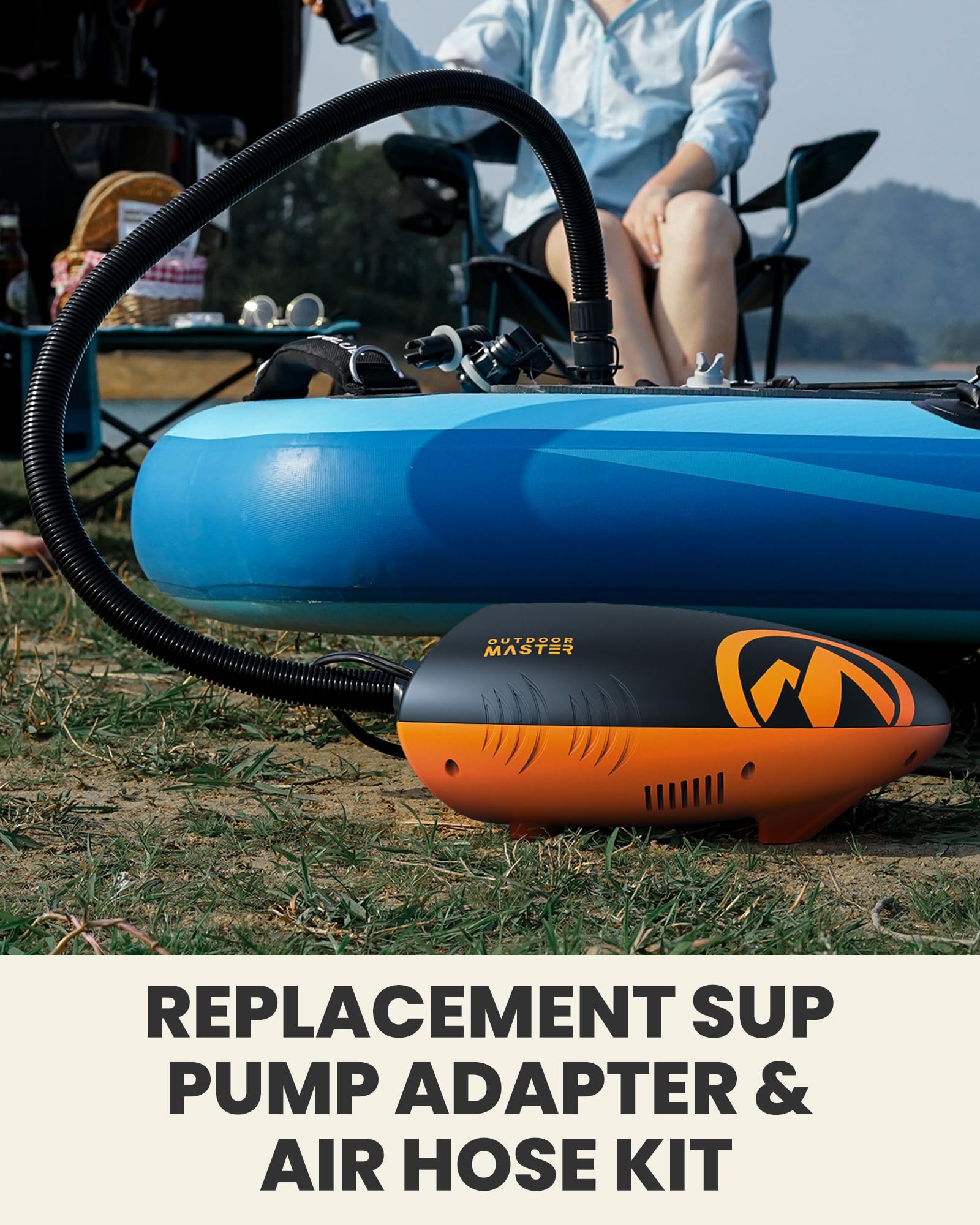OutdoorMaster Electric SUP Pump Adapter & Air Hose Kit with 7 Nozzles - High Pressure Inflator for Inflatable Paddle Boards, Boats, Tents & Swimming Pools - Perfect for Beach, Lake & Outdoor Water Activities