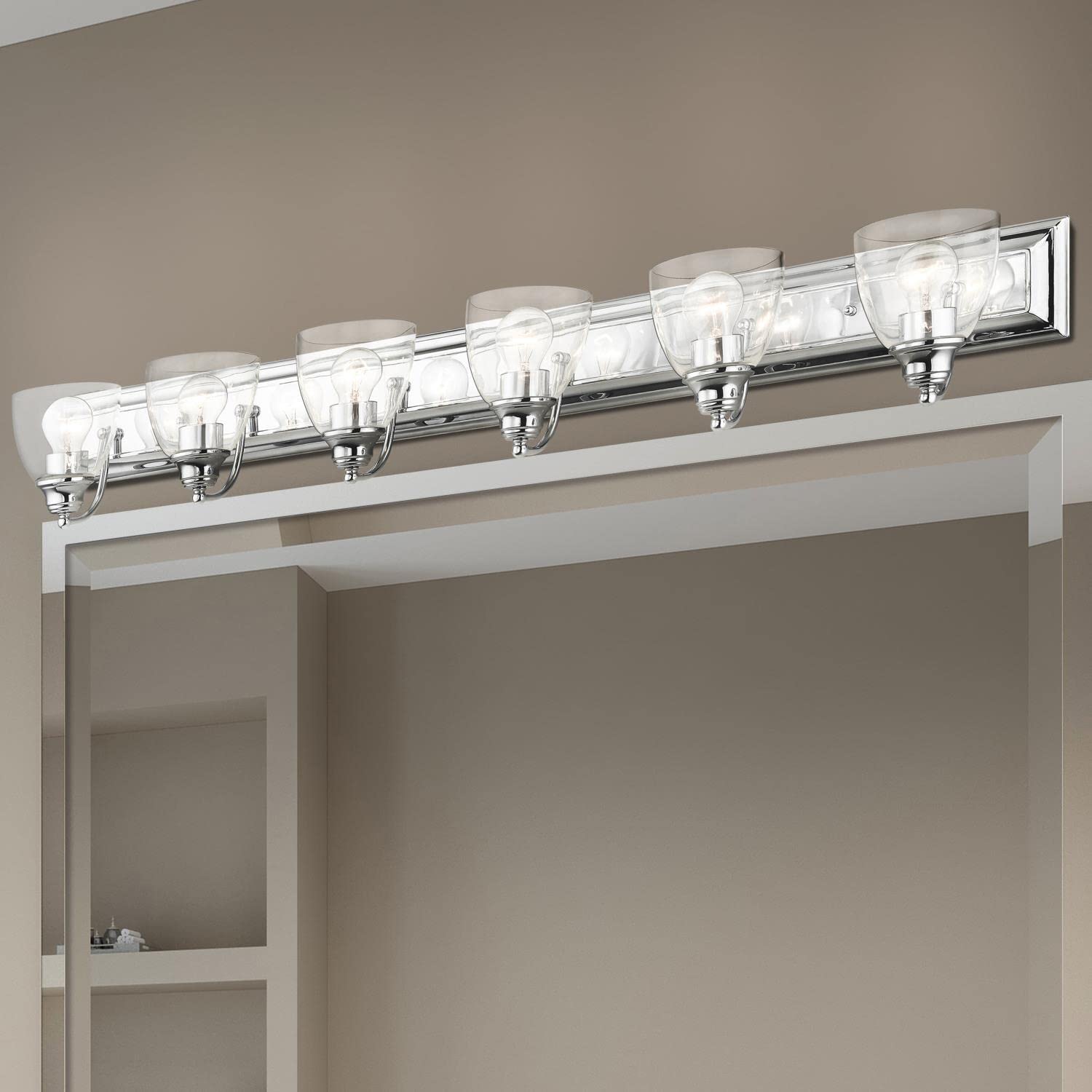 Livex Lighting 17076-05 Birmingham Collection 6-Light Bathroom Vanity Fixture - Clear Glass Shades & Polished Chrome Finish - Perfect for Modern Bathrooms, Powder Rooms & Dressing Areas