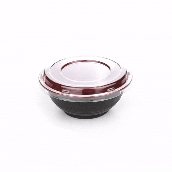 18 oz Round Black and Red Plastic Panda Bowl with Clear Lid - Microwave Safe, BPA-Free (6 x 6 x 2.5 Inches) - Bulk Pack of 200 - Perfect for Asian Restaurants, Takeout Meals, and Home Meal Prep