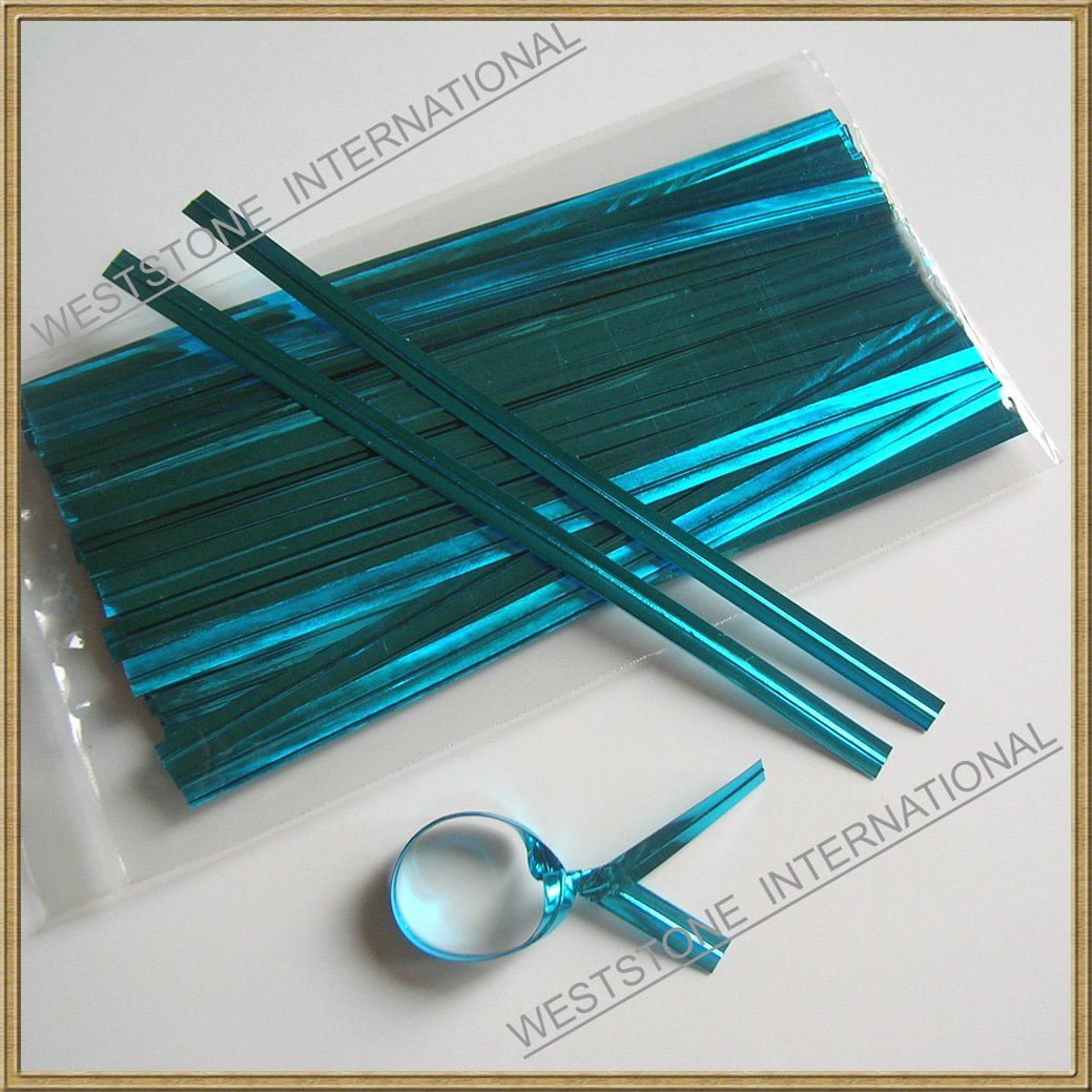 Weststone 100pcs 4 Inch Light Blue Metallic Twist Ties - Foil Twist Ties for Cello Bags, Treat Bags - Perfect for Birthday Parties, Wedding Favors, Gift Wrapping & DIY Crafts
