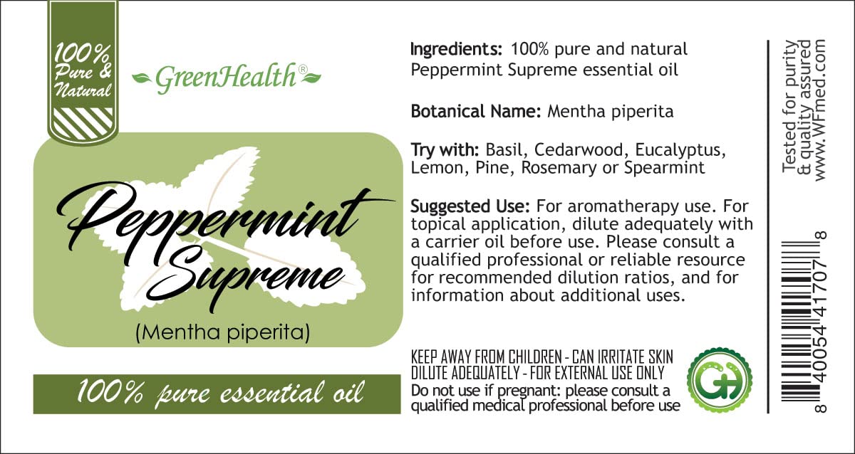 100% Pure Peppermint Essential Oil (Mentha Piperita) - 1 Gallon Bottle - Uncut, Therapeutic Grade for Aromatherapy, Diffusers & DIY Skincare - GreenHealth