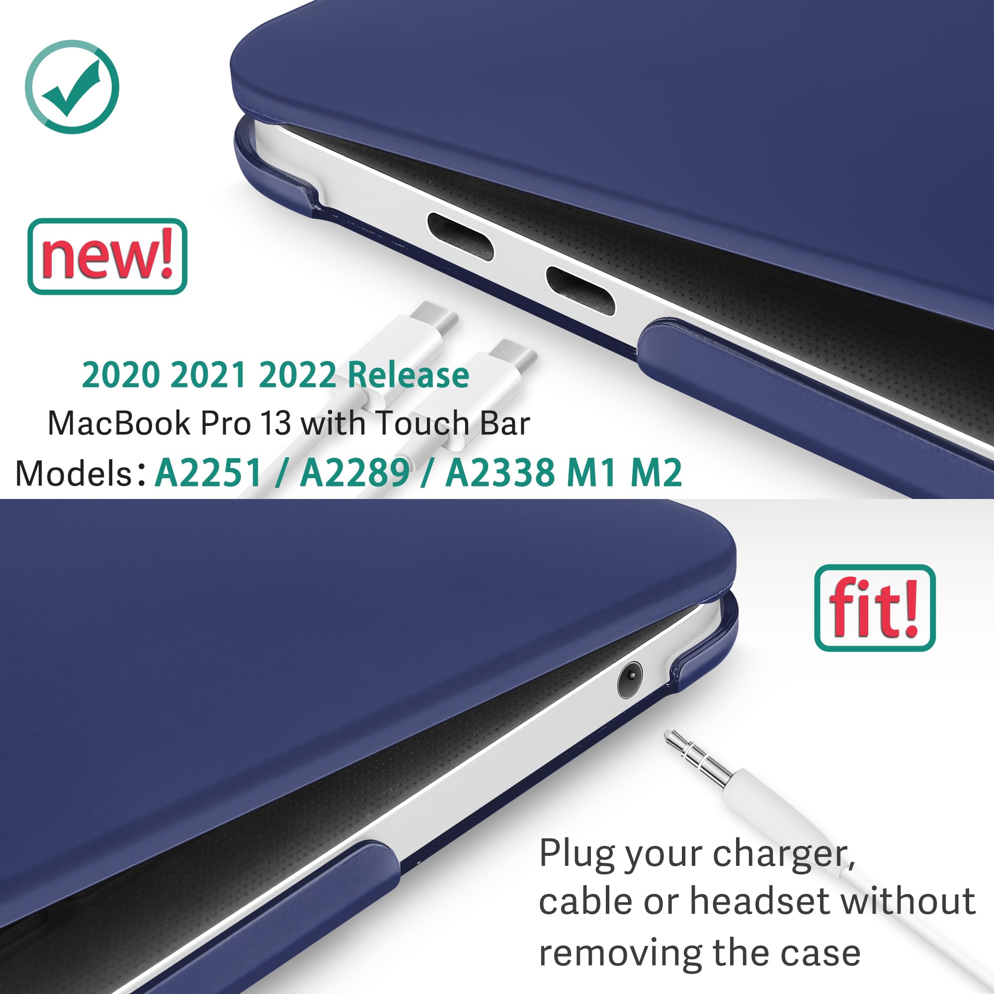 May Chen MacBook Pro 13 Case - Hard Plastic Protective Shell with Keyboard Cover for MacBook Pro 13 Touch Bar (M2/M1, Models A2338/A2251/A2289) in Matte Navy Blue | Perfect for Work, Travel & Everyday Protection