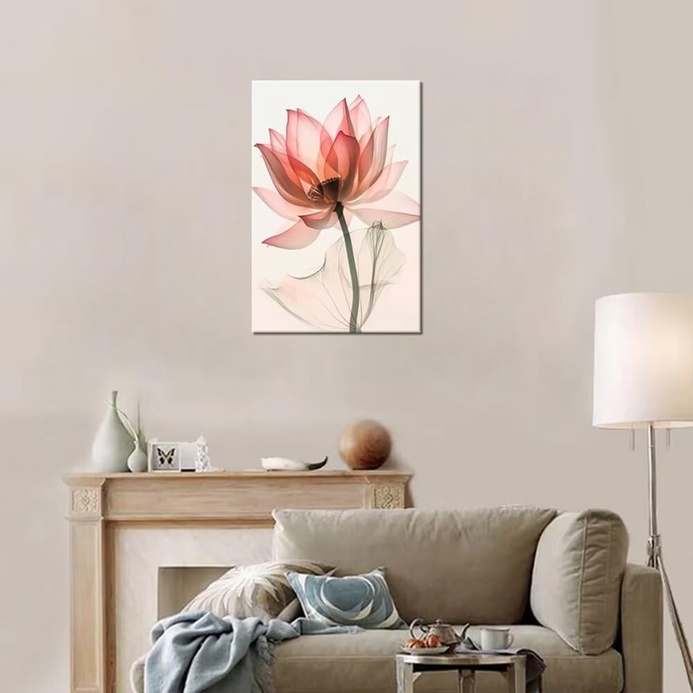 Wall HDQ Pink Lotus Canvas Art - Elegant Blooming Floral Painting, Framed Modern Print for Bathroom, Living Room, Bedroom, Office & Spa Decor - Ready to Hang