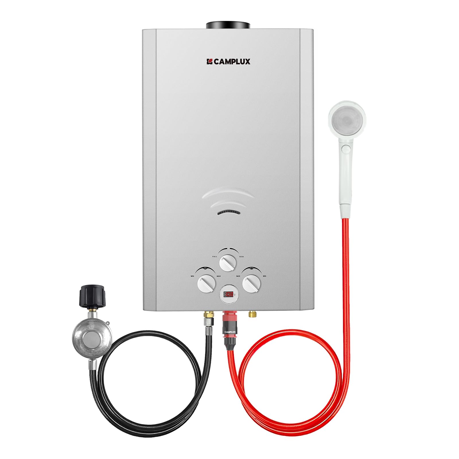 CAMPLUX 4.22 GPM Propane Tankless Water Heater - 110,000 BTU Outdoor Gas Water Heater for Camping, RV, Hunting & Backyard Showers (Gray) - Instant Hot Water Solution for Off-Grid Living, Emergency Use & Outdoor Adventures