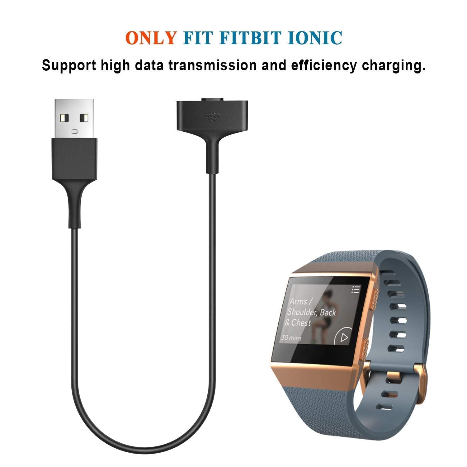 Fitbit Ionic Charger Cable - 3.3FT Replacement USB Charging Cord for Ionic Smart Watch | Perfect for Home, Office & Travel Charging