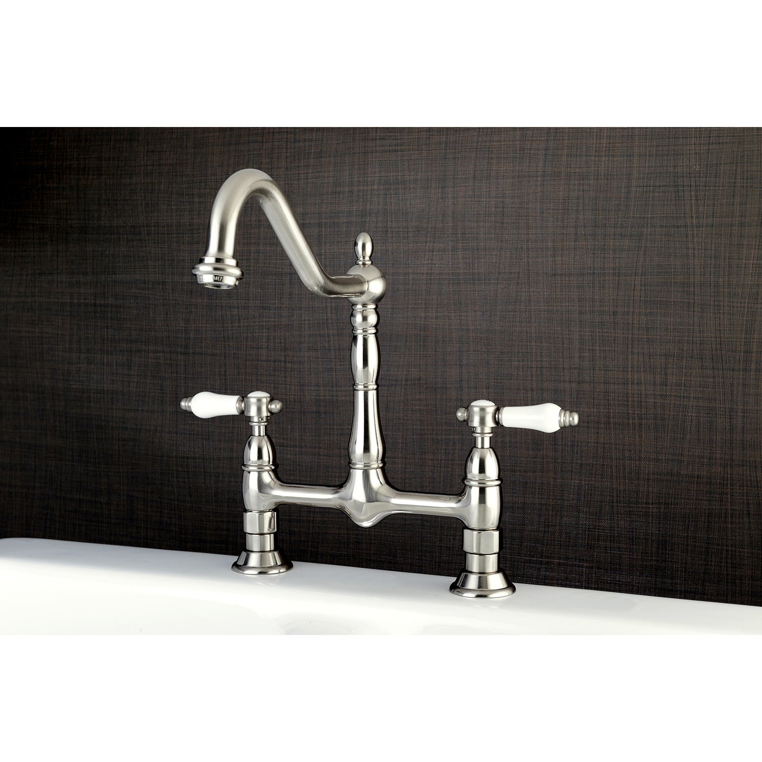 Bel Air KS1178BPL Brushed Nickel Bridge Kitchen Faucet - High Arc Pull-Down Sprayer for Modern Farmhouse & Vintage Style Kitchens