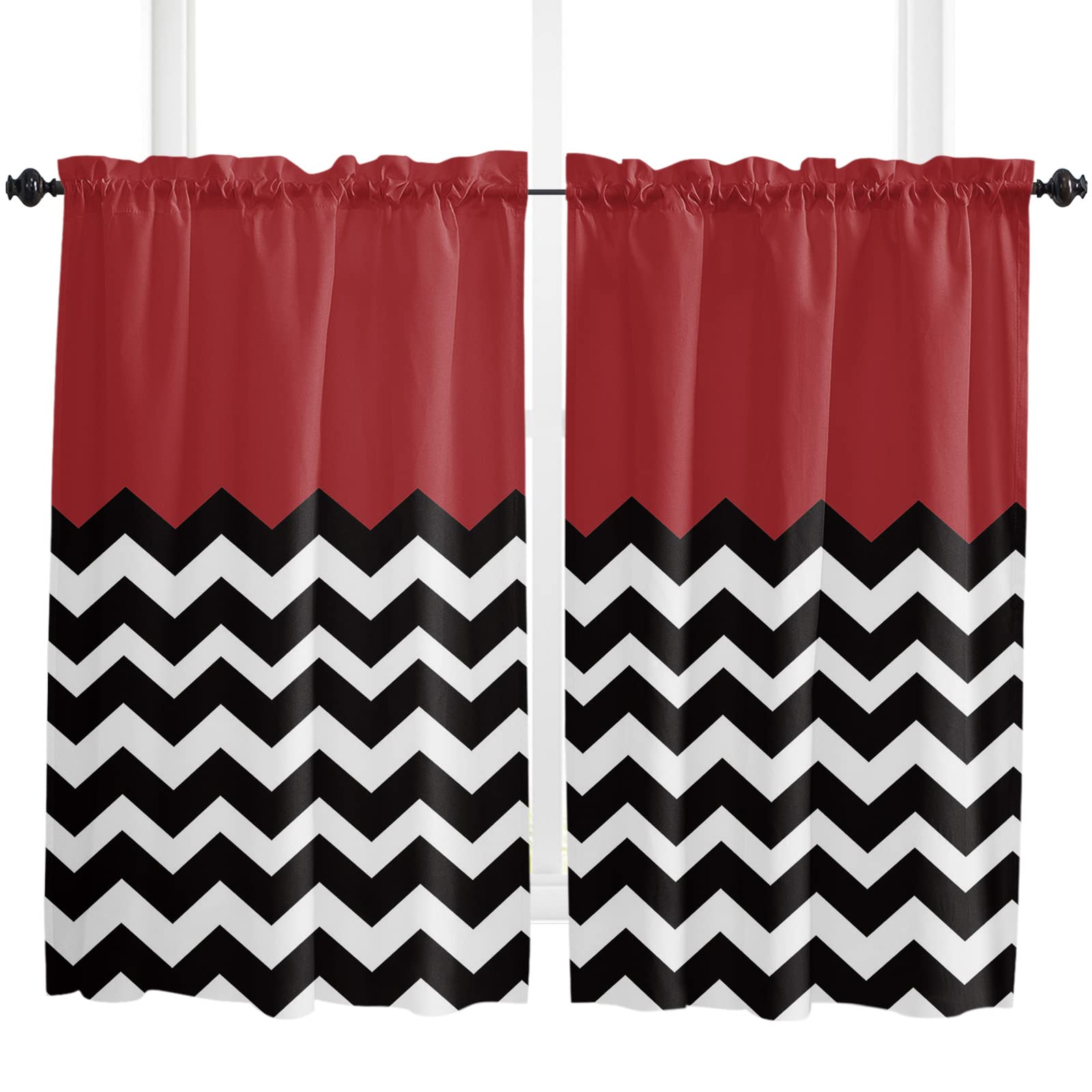 Minimalist Style Rod Pocket Curtains 52x45 Inches - Light Filtering Wave Stripes Kitchen & Bedroom Window Treatments - French Door & Half Window Curtain Panels for Patio, Living Room & Dining Room Decor