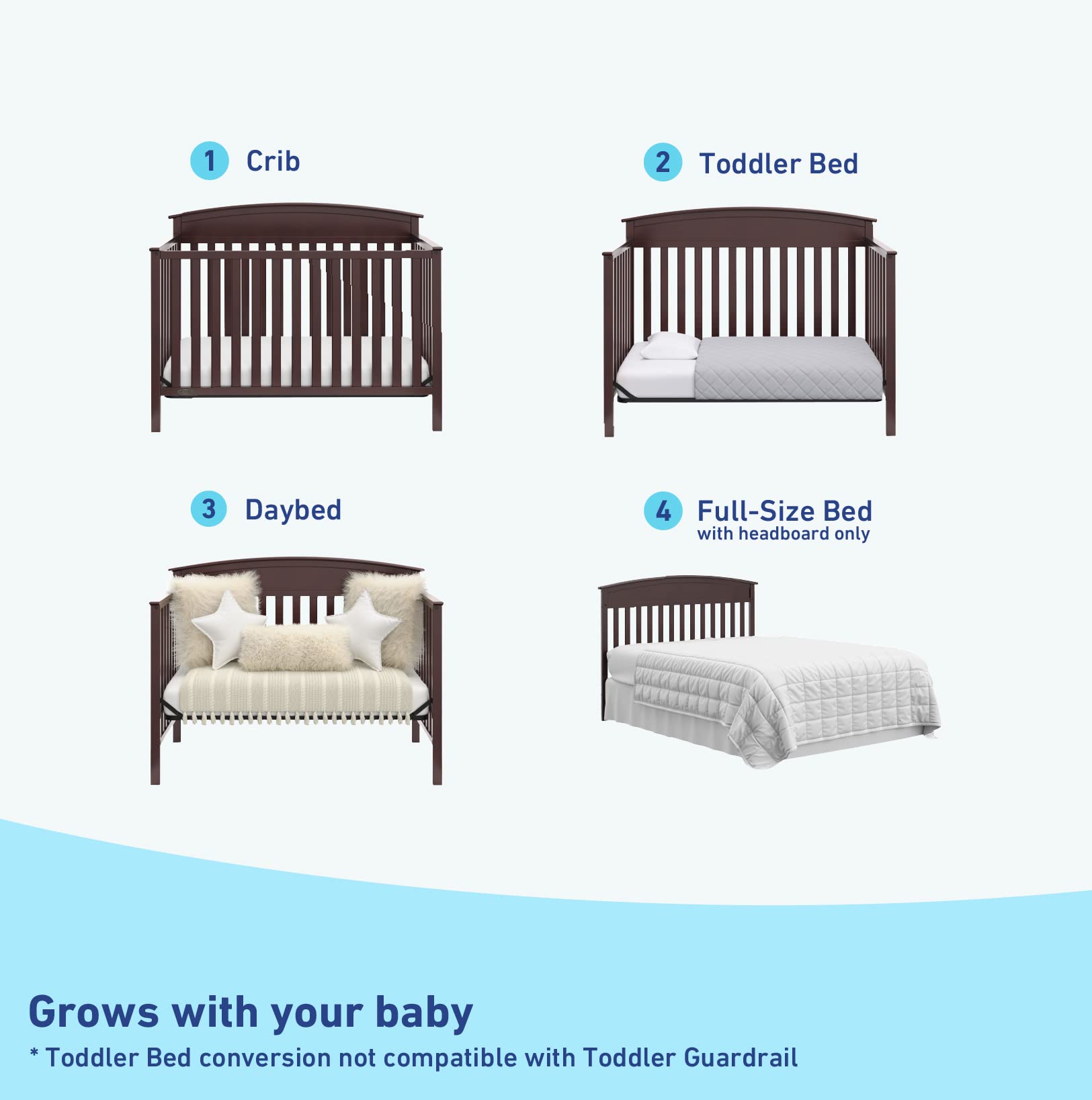 Graco Benton 5-in-1 Convertible Crib in Espresso - GREENGUARD Gold Certified Baby Crib to Toddler Bed, Daybed & Full Size Bed Conversion | Fits Standard Crib Mattress | Perfect for Nursery, Bedroom & Guest Room