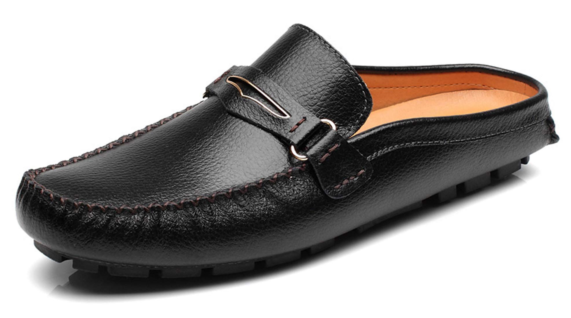 Santimon Men's Leather Mules Clogs - Breathable Slip-On Loafers for Casual Wear | Comfortable House Slippers & Outdoor Shoes for Walking, Gardening, and Relaxation