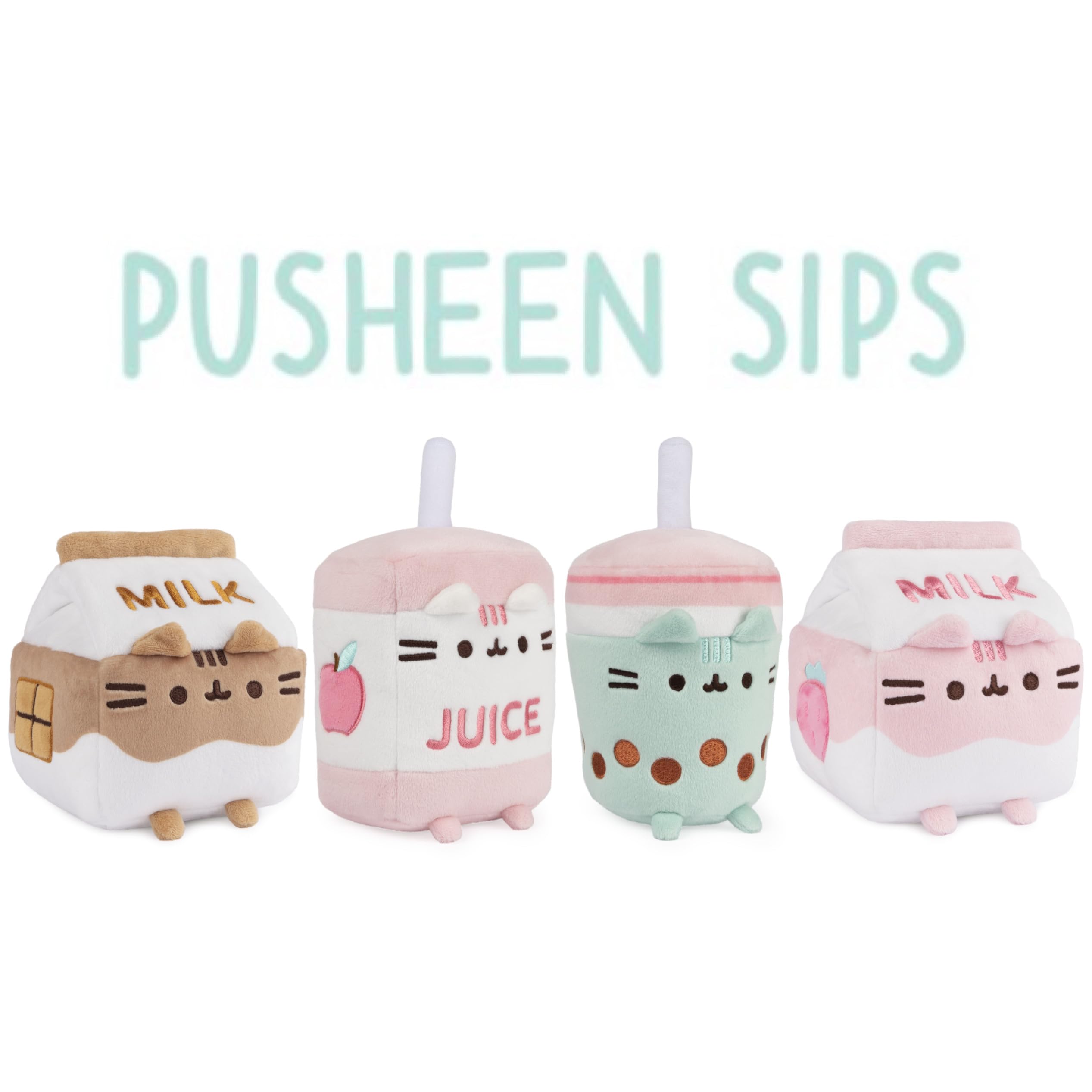 GUND Pusheen Juice Box Plush Cat Stuffed Animal Toy - Soft Pink & White 6
