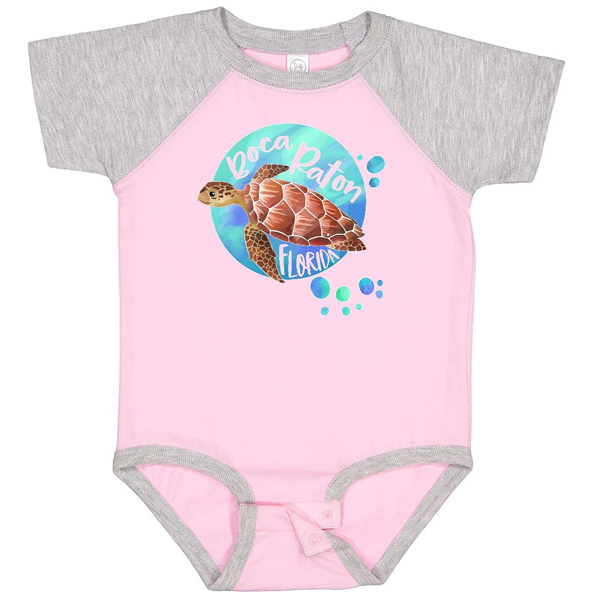 Inktastic Boca Raton Florida Swimming Sea Turtle with Bubbles Baby Bodysuit - Cute Infant Onesie for Beach Vacations, Pool Parties & Summer Outfits