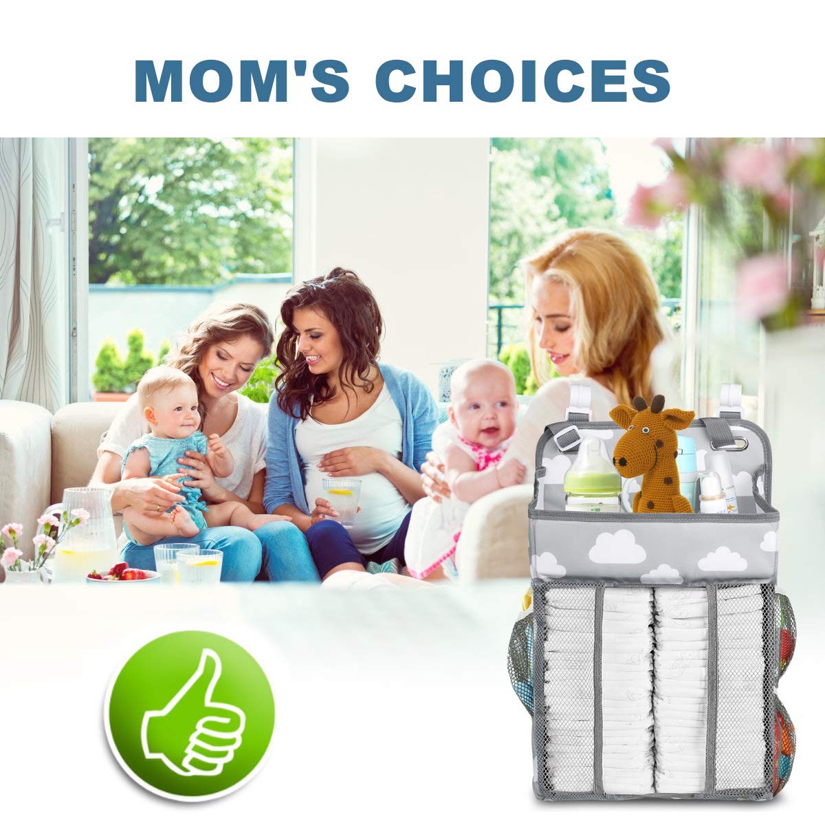 Hanging Diaper Caddy Organizer for Baby Nursery - Grey Storage Bag with Multiple Pockets for Diapers, Wipes & Baby Essentials | Perfect for Crib, Changing Table, Playard & Wall Mount | Ideal Baby Shower Gift & Bedside Organizer