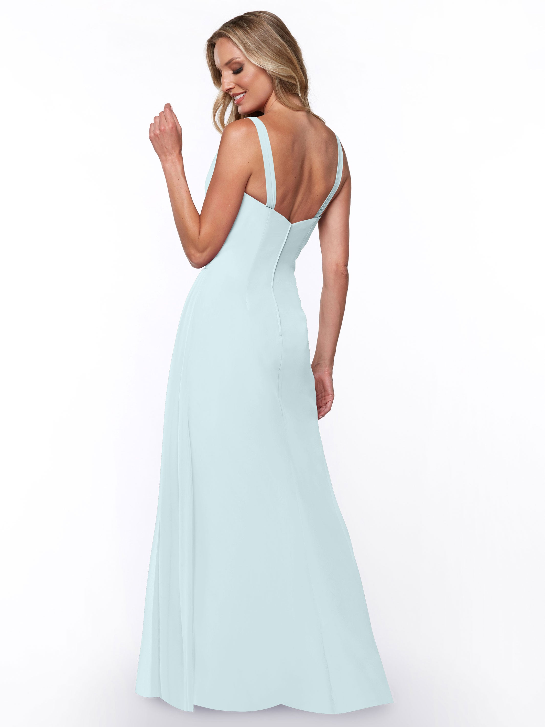 Elegant 80030 Chiffon Sheath Bridesmaid Dress with Ruching V-Neck Bodice - Perfect for Weddings, Formal Events & Special Occasions