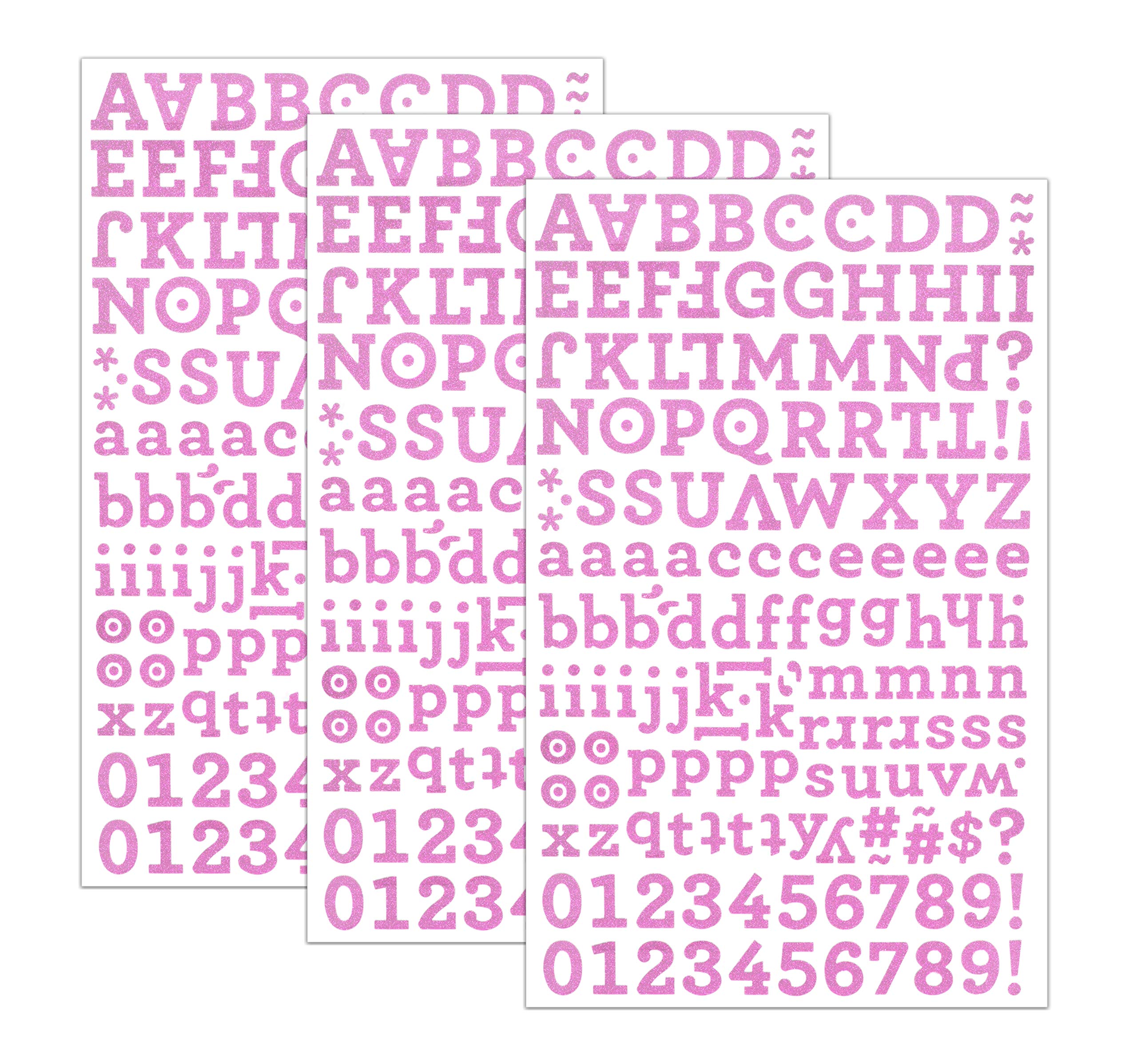 QQ&U Pink Glitter Alphabet Letter Stickers - 3 Sheets Self-Adhesive Decorative Letters for Scrapbooking, DIY Crafts, Journaling, and Home Decor