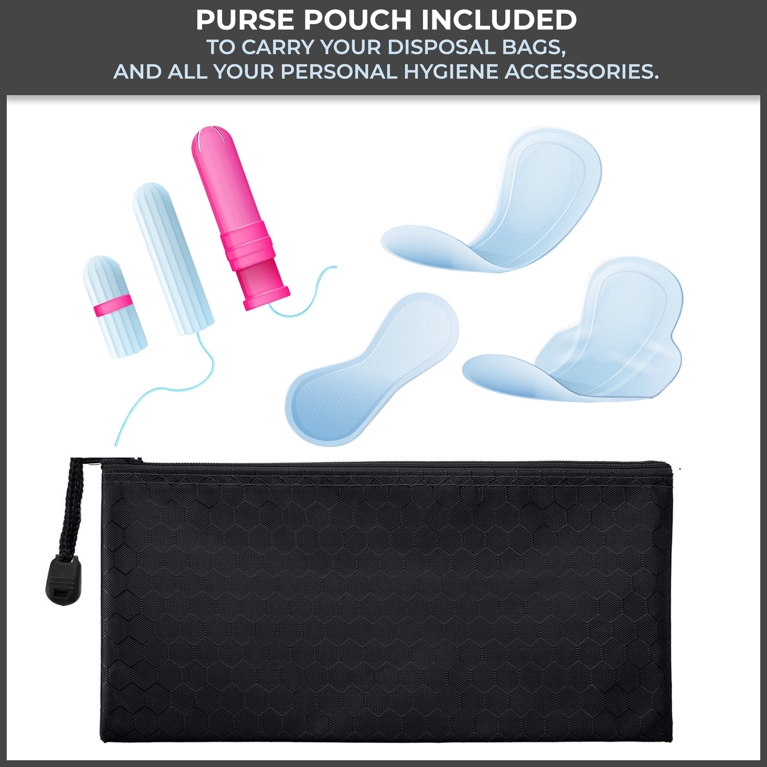 100 Black Opaque Feminine Hygiene Disposal Bags - Discreet Sanitary Waste Pouches for Tampons, Pads & Liners with Travel Pouch - Perfect for Public Restrooms, Travel & On-the-Go Discretion