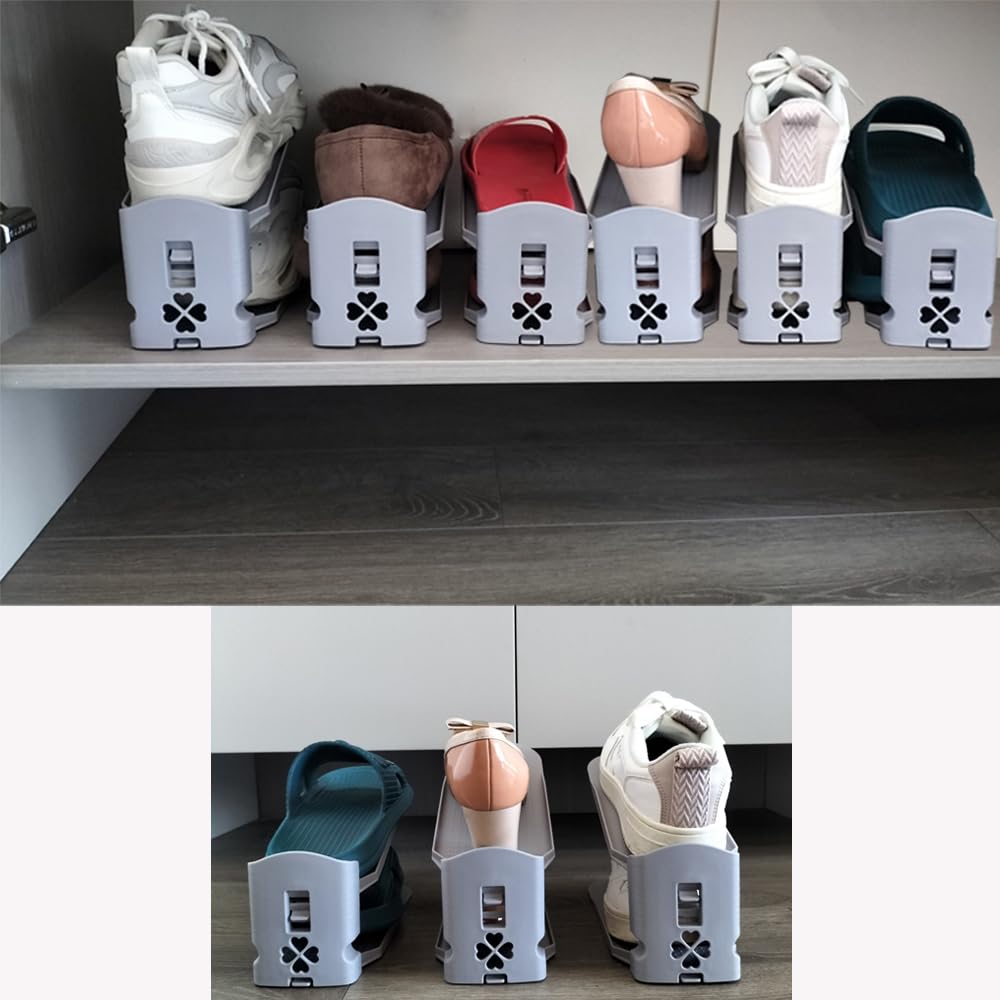10-Pack Adjustable Shoe Rack Organizer for Closet - Space Saving Gray Shoe Storage Shelves for Sneakers, Heels & Boots | Perfect for Bedroom, Entryway & Walk-in Closet Organization