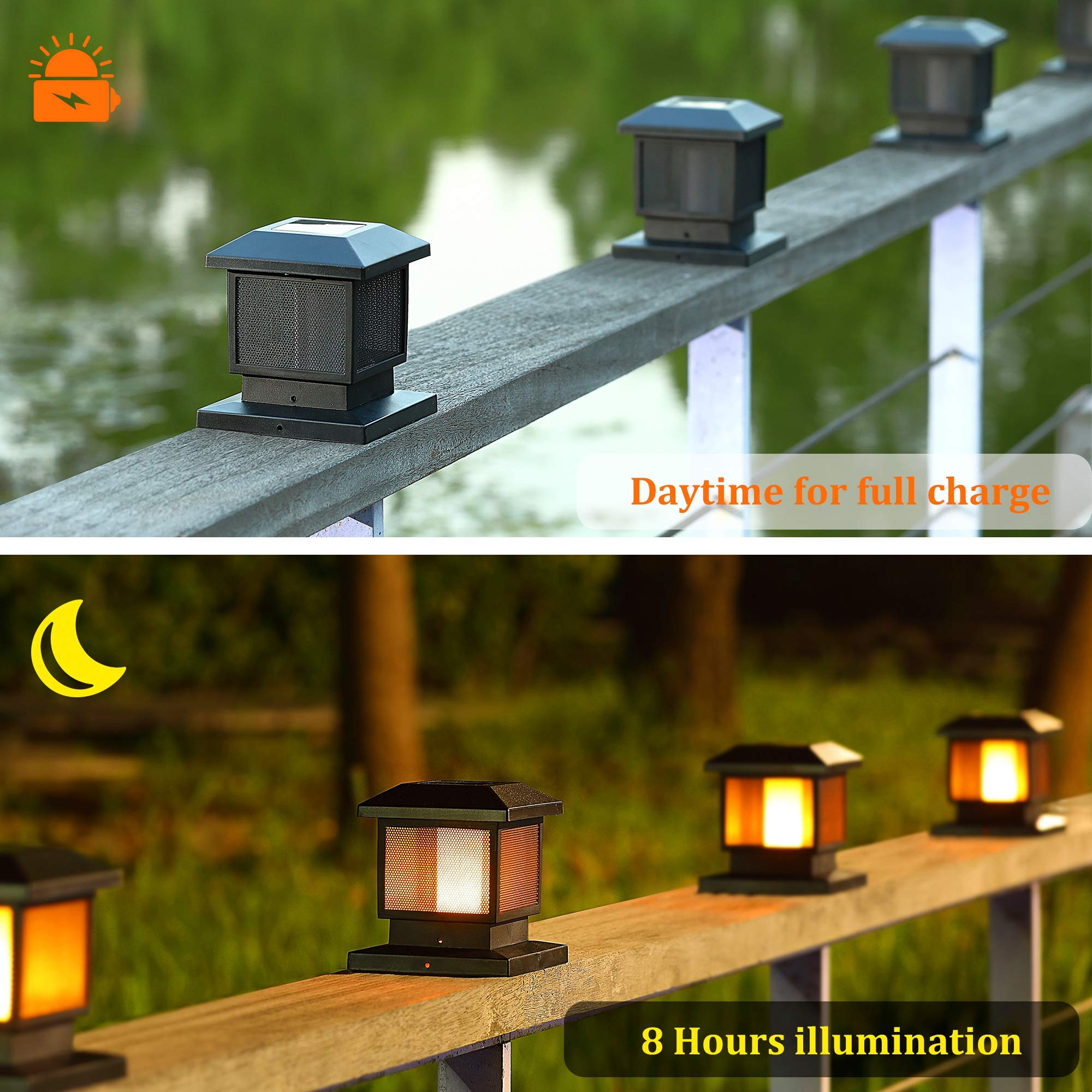 MAGGIFT 2 Pack Solar Flame Post Lights - 72 SMD LEDs Outdoor Solar Powered Flickering Flame Lights for Yard, Fence, Deck & Patio | Fits 4x4, 5x5 or 6x6 Wooden Posts | Perfect for Halloween, Christmas & Year-Round Outdoor Decor