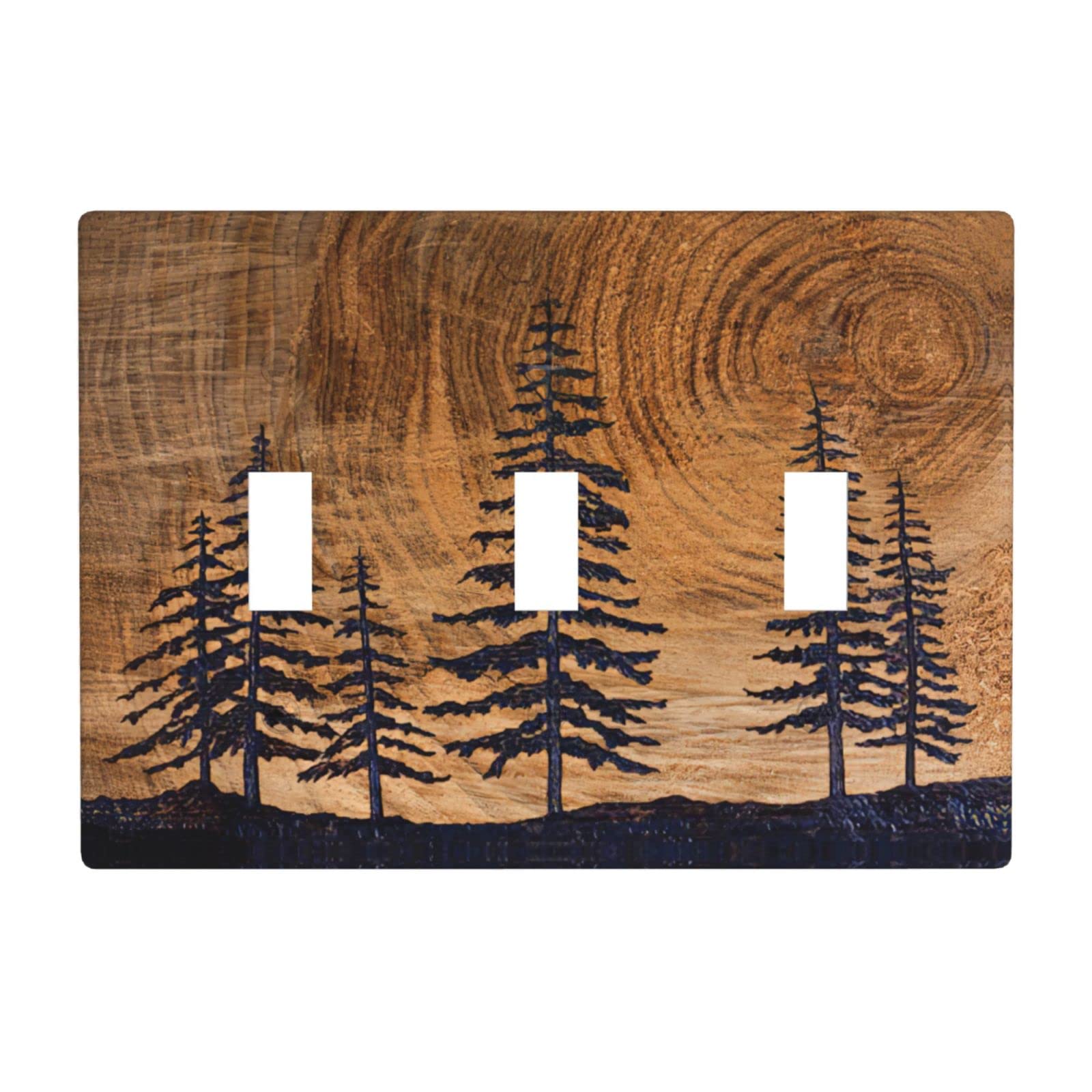 Rustic Pine Tree Wood Grain Light Switch Plate Cover - Farmhouse Decor Plastic Wall Plate for Triple Gang Toggle Switch - Perfect for Cabin, Bedroom & Living Room Decor